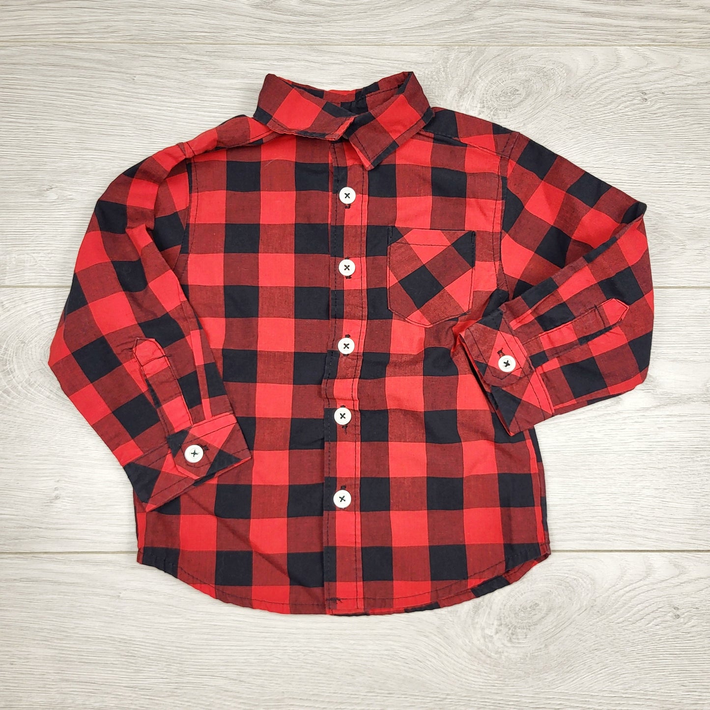 CHLV1 - Chemise boutonnée Mick Mack à carreaux de buffle rouge. Taille 18 mois