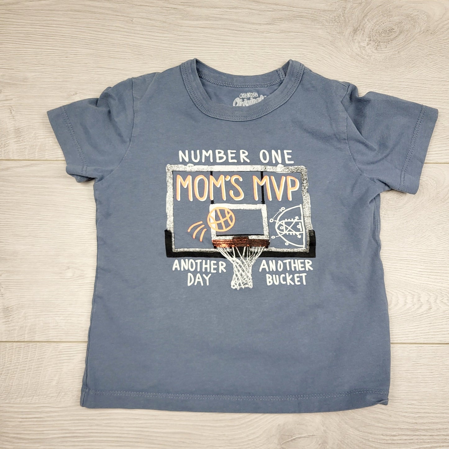 PS3 - T-shirt Oshkosh bleu-gris « Mom's MVP ». Taille 3T