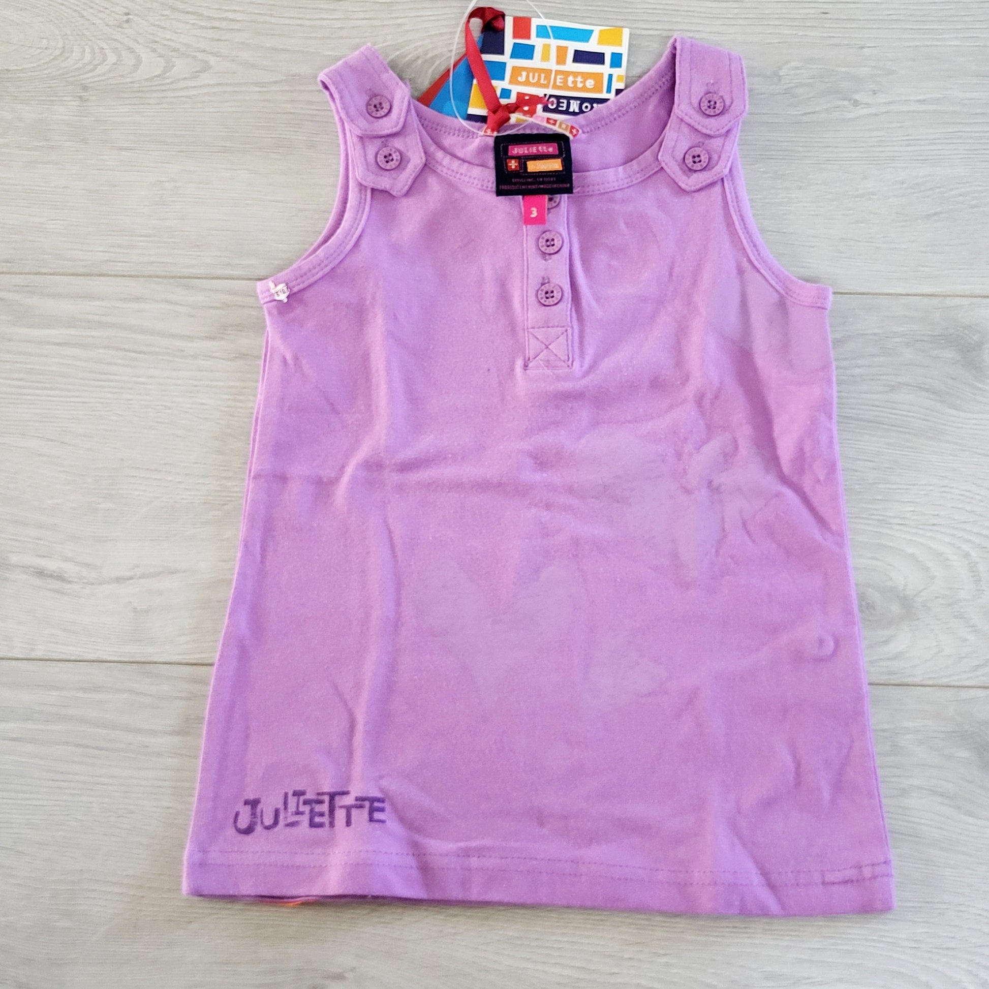 SUSM1 - NOUVEAU - Haut sans manches violet Roméo et Juliette. Taille 3T