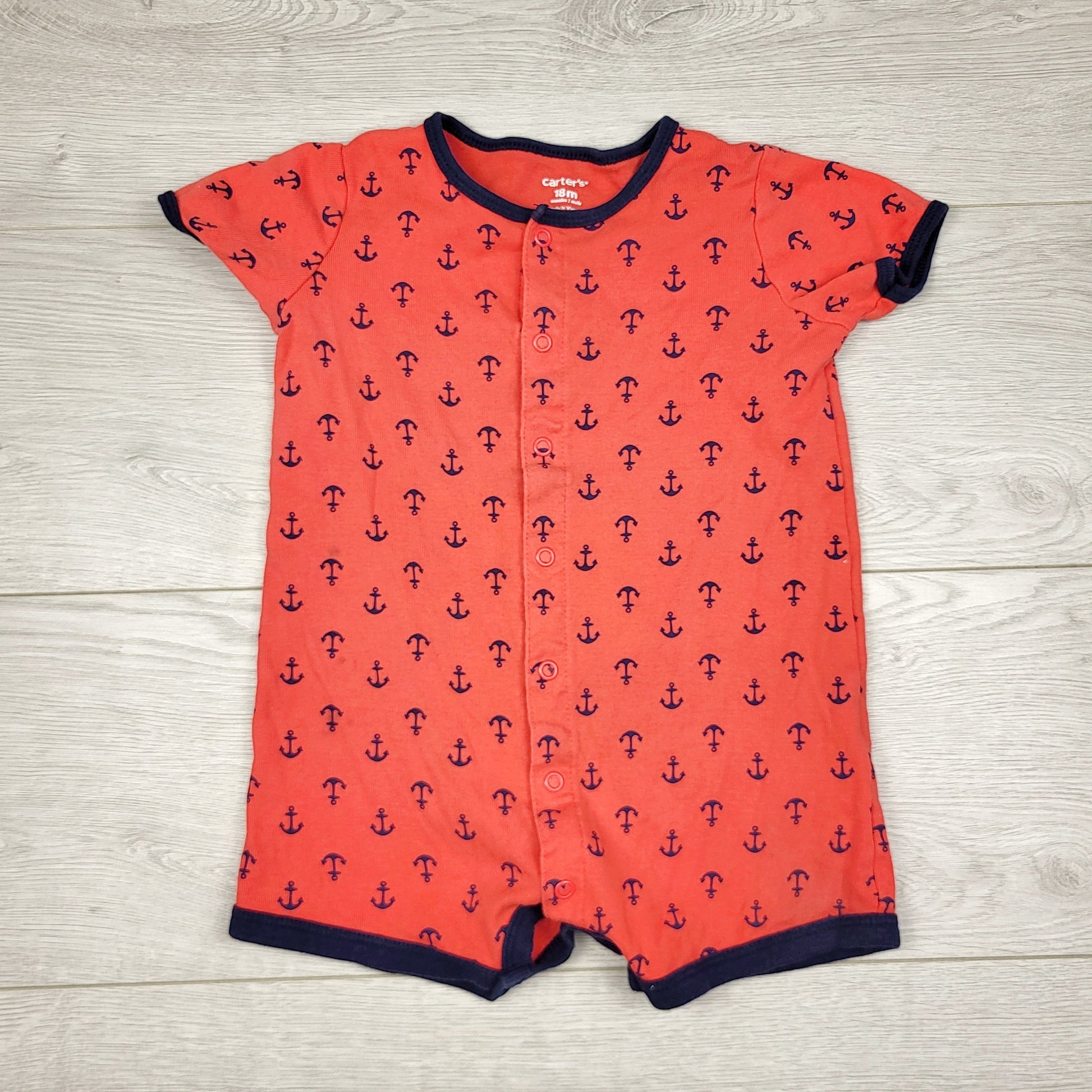 TBOW2 - Barboteuse Carters en coton rouge avec ancres. Taille 18 mois