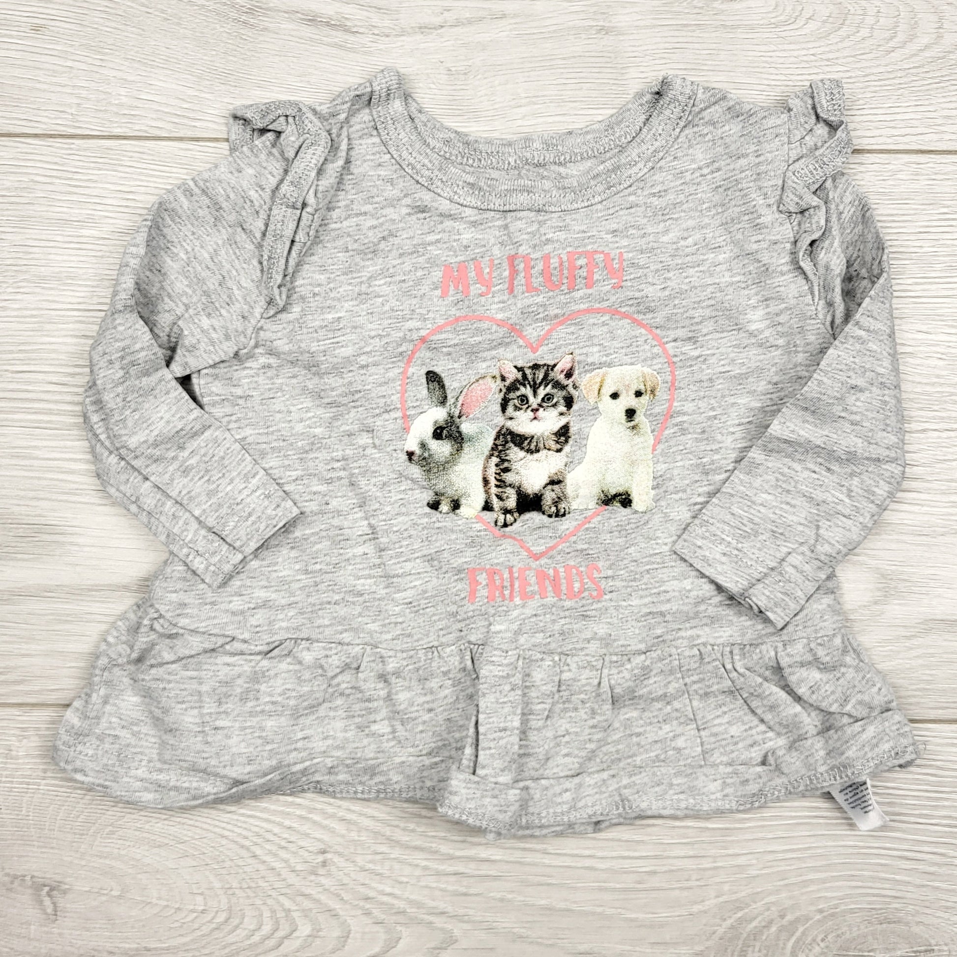ECRS11 - Carters grey "My Fluffy Friends" long sleeved top. Size 3 months