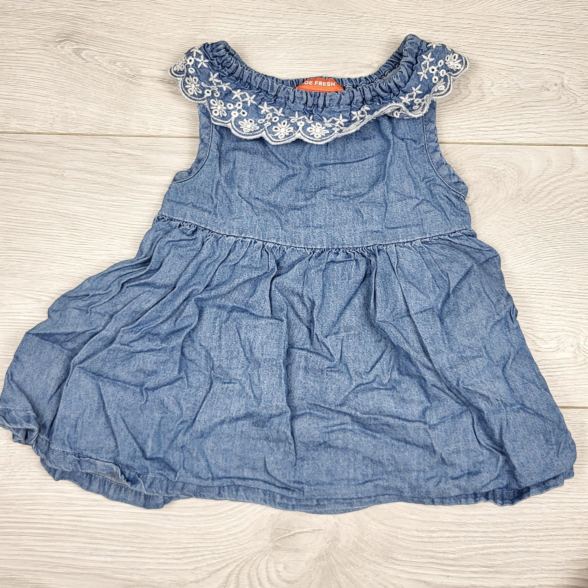 ECRS11 - Joe blue cotton denim look dress with eyelet collar. Size 3-6 months 🍁