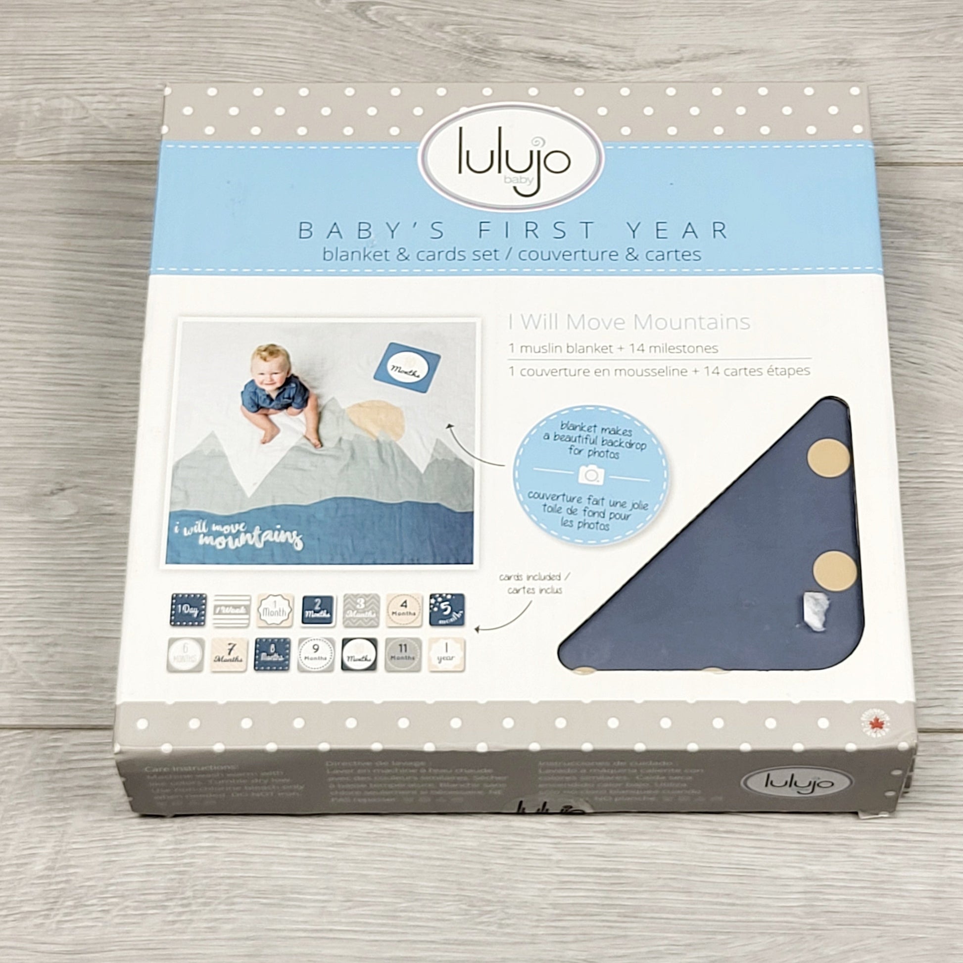 DMKY4 - NEW - Lulujo Baby's First Year Blanket + Card Mileston set