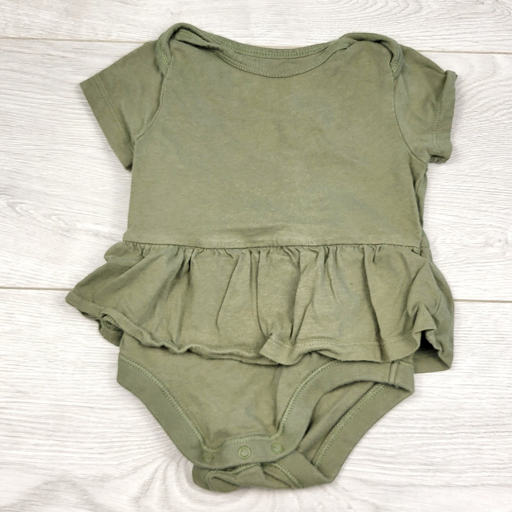 KSAL2 - Old Navy olive green bodysuit with ruffle. Size 3-6 months