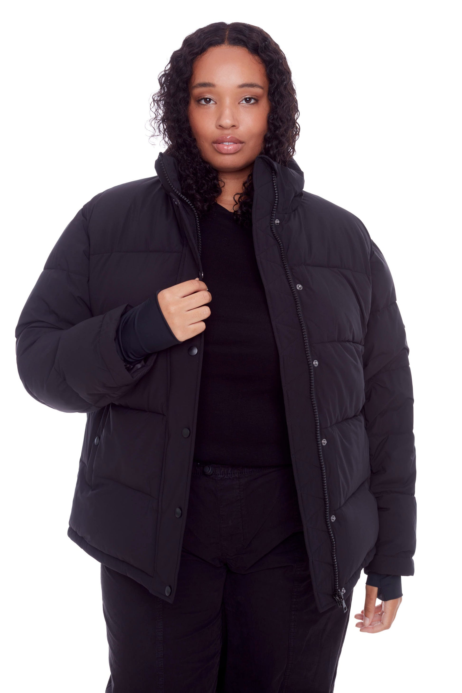 FORILLON PLUS | DOUDOUNE COURTE MATELASSÉE EN DUVET VÉGAN (RECYCLÉE) POUR FEMME, NOIR (TAILLE GRANDE)