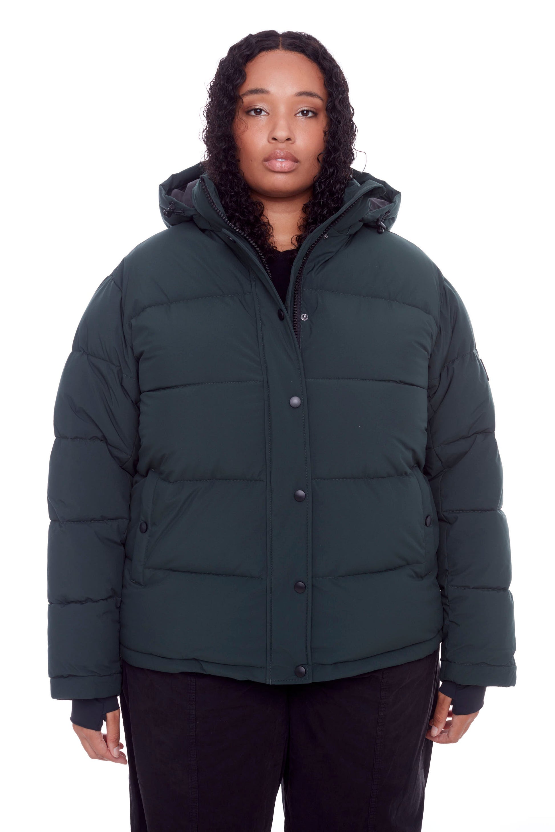 FORILLON PLUS | DOUDOUNE COURTE MATELASSÉE EN DUVET VÉGAN (RECYCLÉE) POUR FEMME, VERT FONCÉ (TAILLE GRANDE)