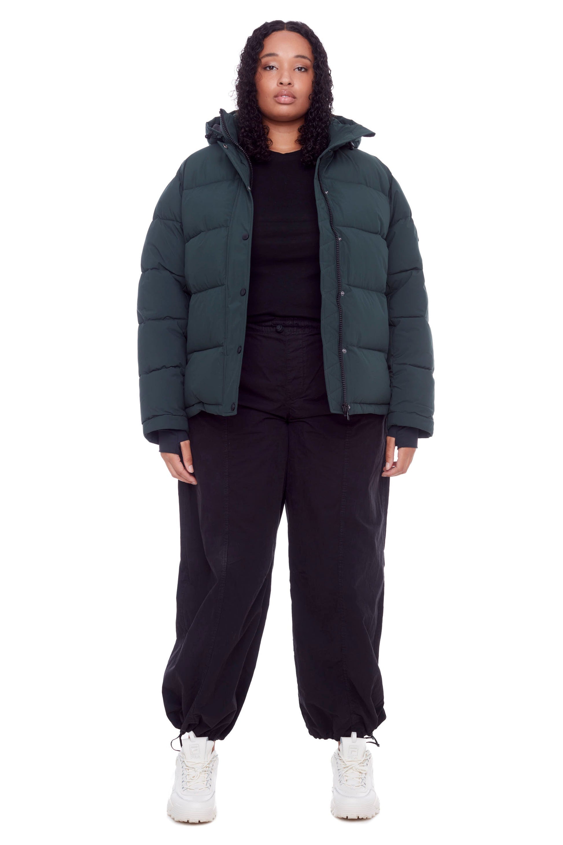 FORILLON PLUS | DOUDOUNE COURTE MATELASSÉE EN DUVET VÉGAN (RECYCLÉE) POUR FEMME, VERT FONCÉ (TAILLE GRANDE)