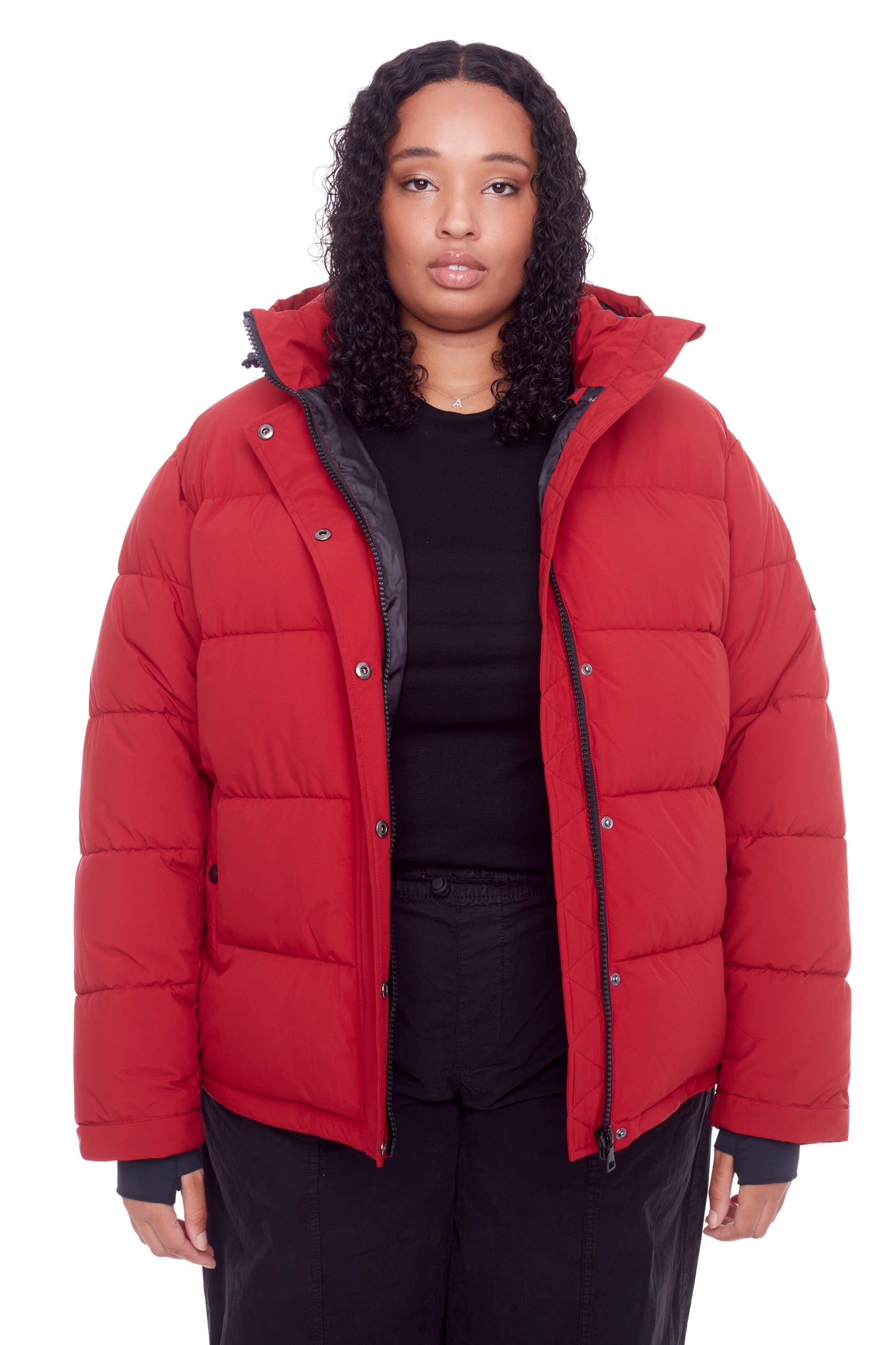FORILLON PLUS | DOUDOUNE COURTE MATELASSÉE EN DUVET VÉGAN (RECYCLÉE) POUR FEMME, ROUGE FONCÉ (TAILLE GRANDE)