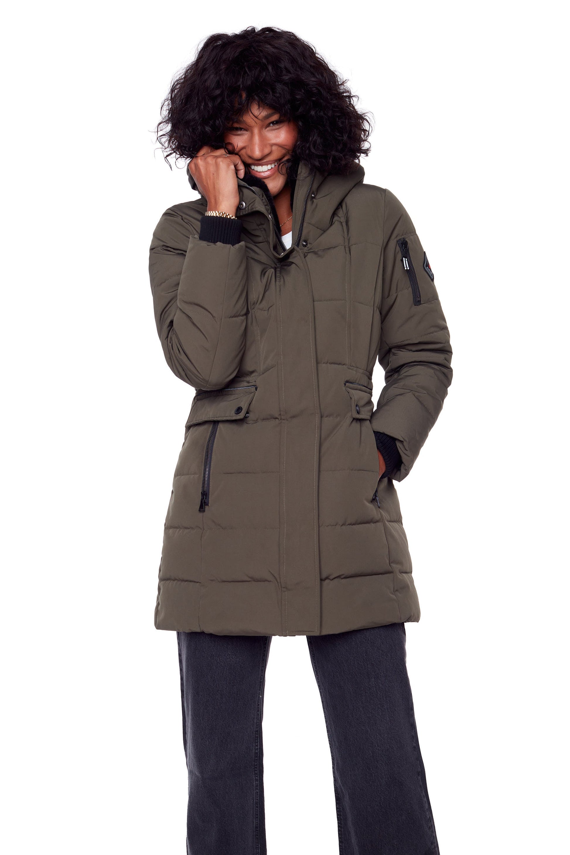 KOOTNEY | PARKA MI-LONGUE EN DUVET VÉGAN (RECYCLÉE) POUR FEMME, OLIVE
