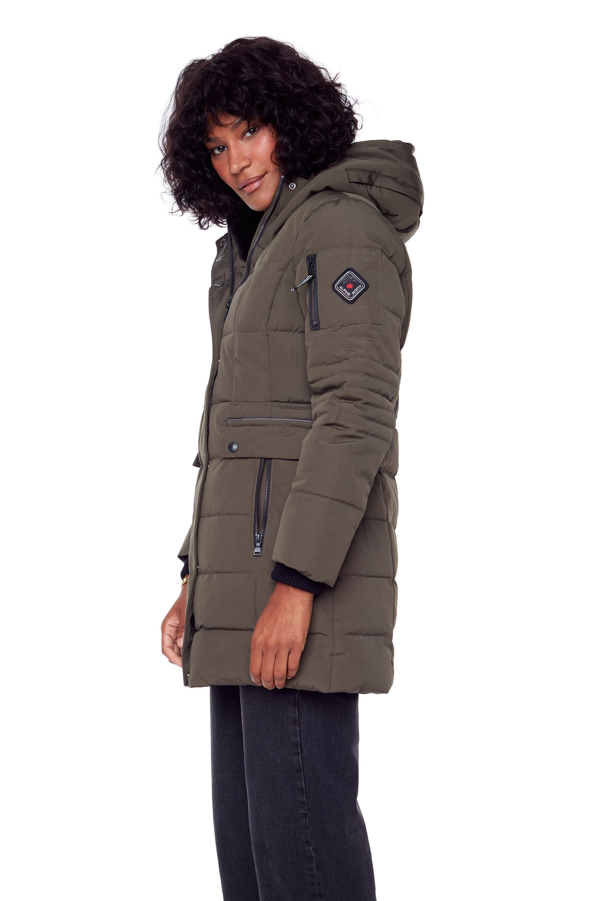 KOOTNEY | PARKA MI-LONGUE EN DUVET VÉGAN (RECYCLÉE) POUR FEMME, OLIVE