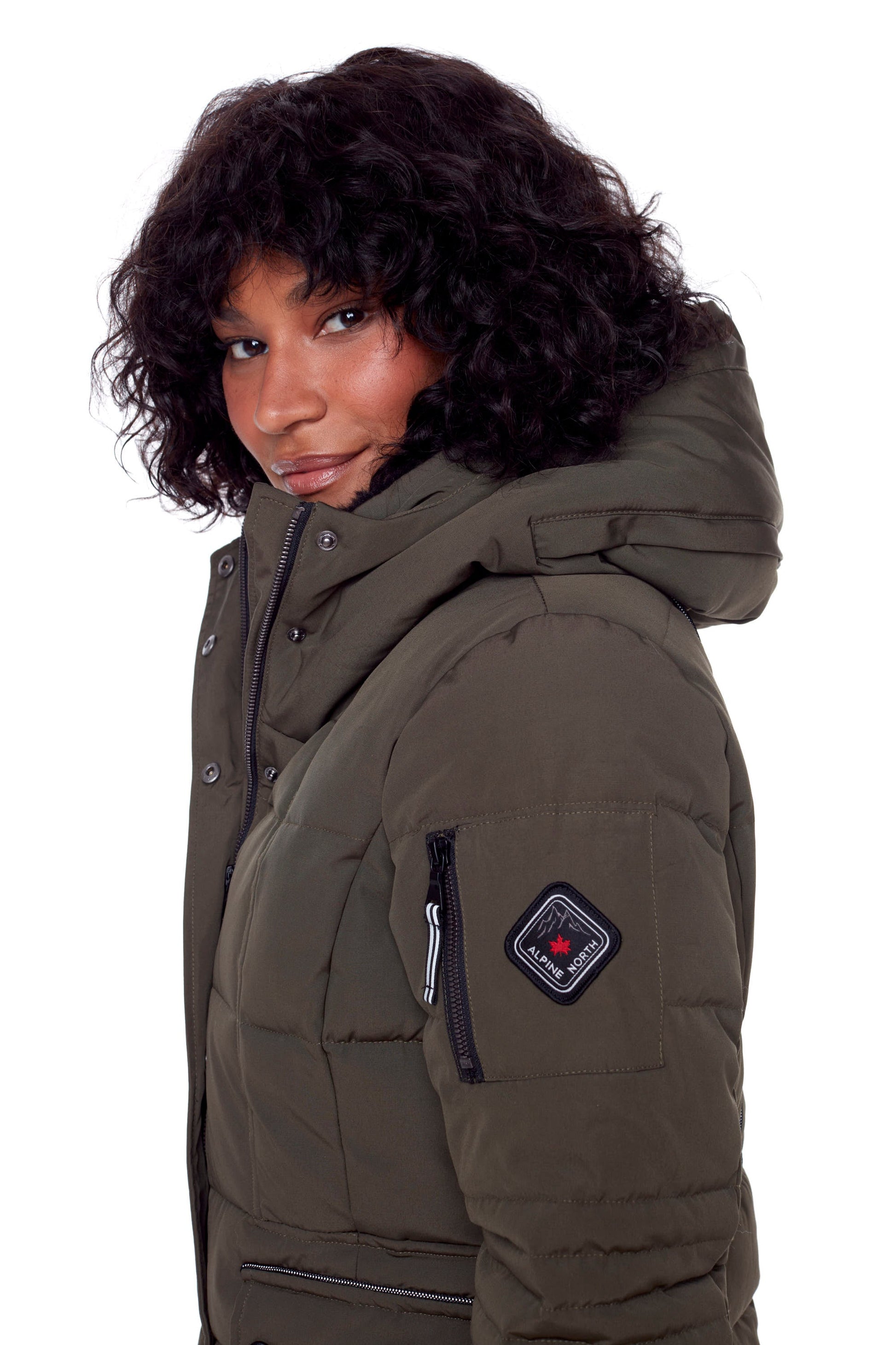 KOOTNEY | PARKA MI-LONGUE EN DUVET VÉGAN (RECYCLÉE) POUR FEMME, OLIVE