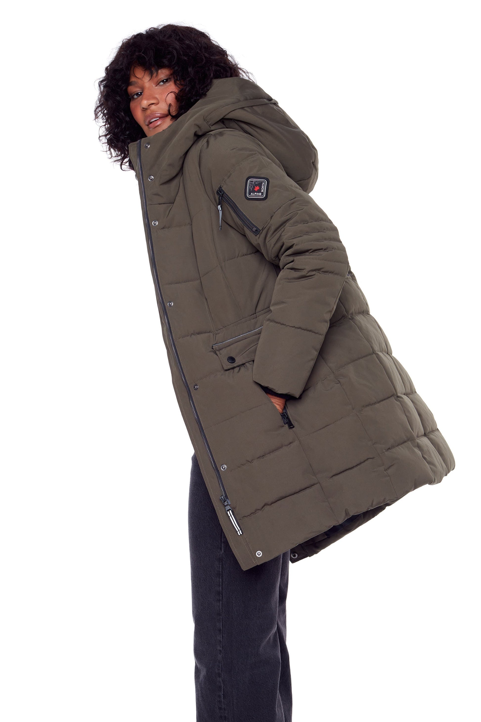 KOOTNEY | PARKA MI-LONGUE EN DUVET VÉGAN (RECYCLÉE) POUR FEMME, OLIVE