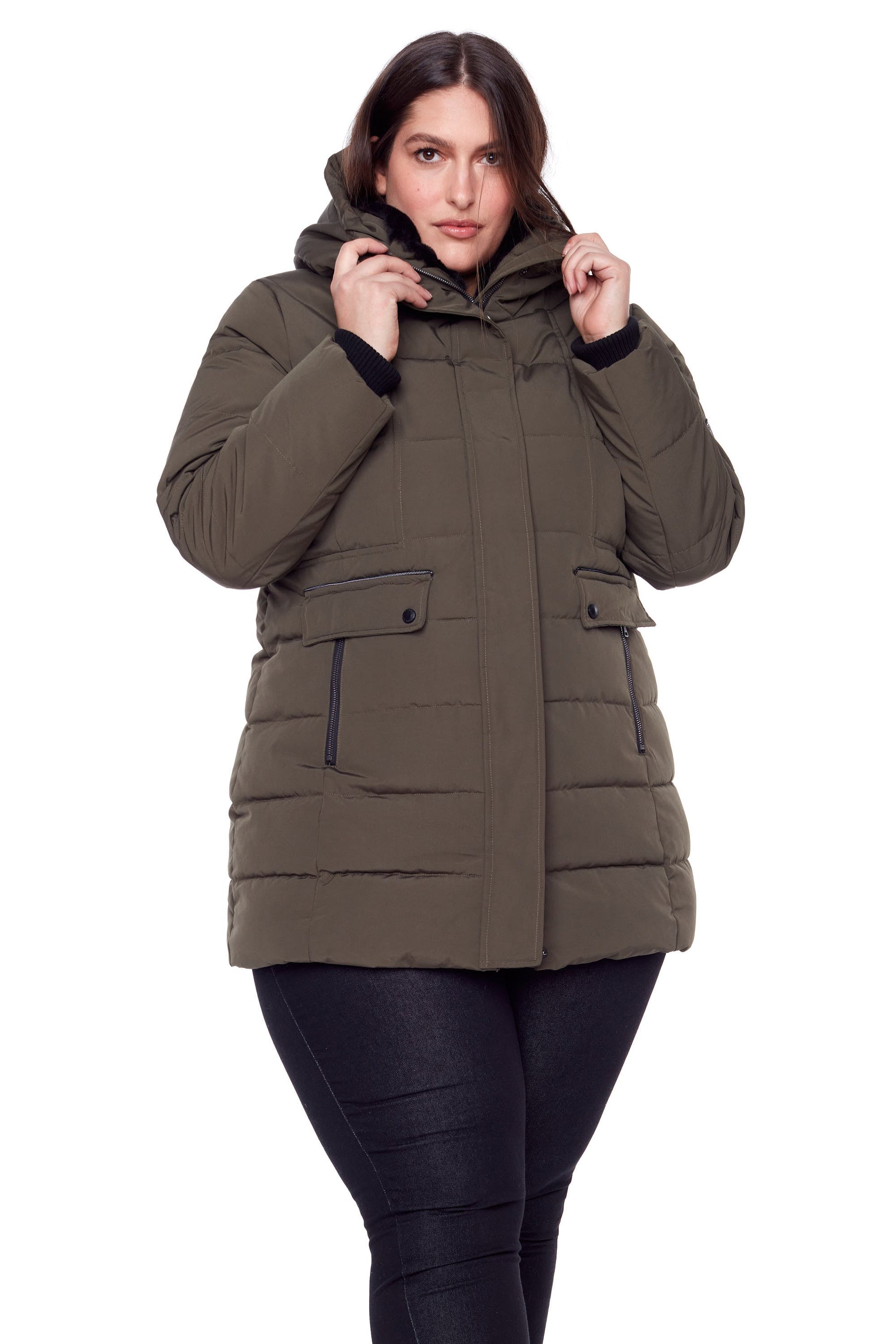 KOOTNEY PLUS | WOMEN'S VEGAN DOWN (RECYCLED) MID-LENGTH PARKA, OLIVE (PLUS SIZE)