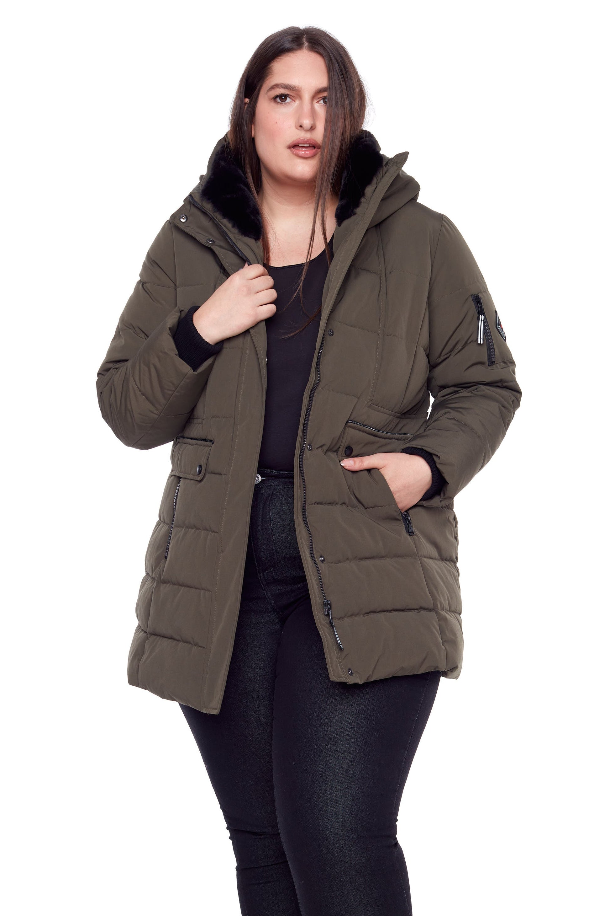 KOOTNEY PLUS | WOMEN'S VEGAN DOWN (RECYCLED) MID-LENGTH PARKA, OLIVE (PLUS SIZE)