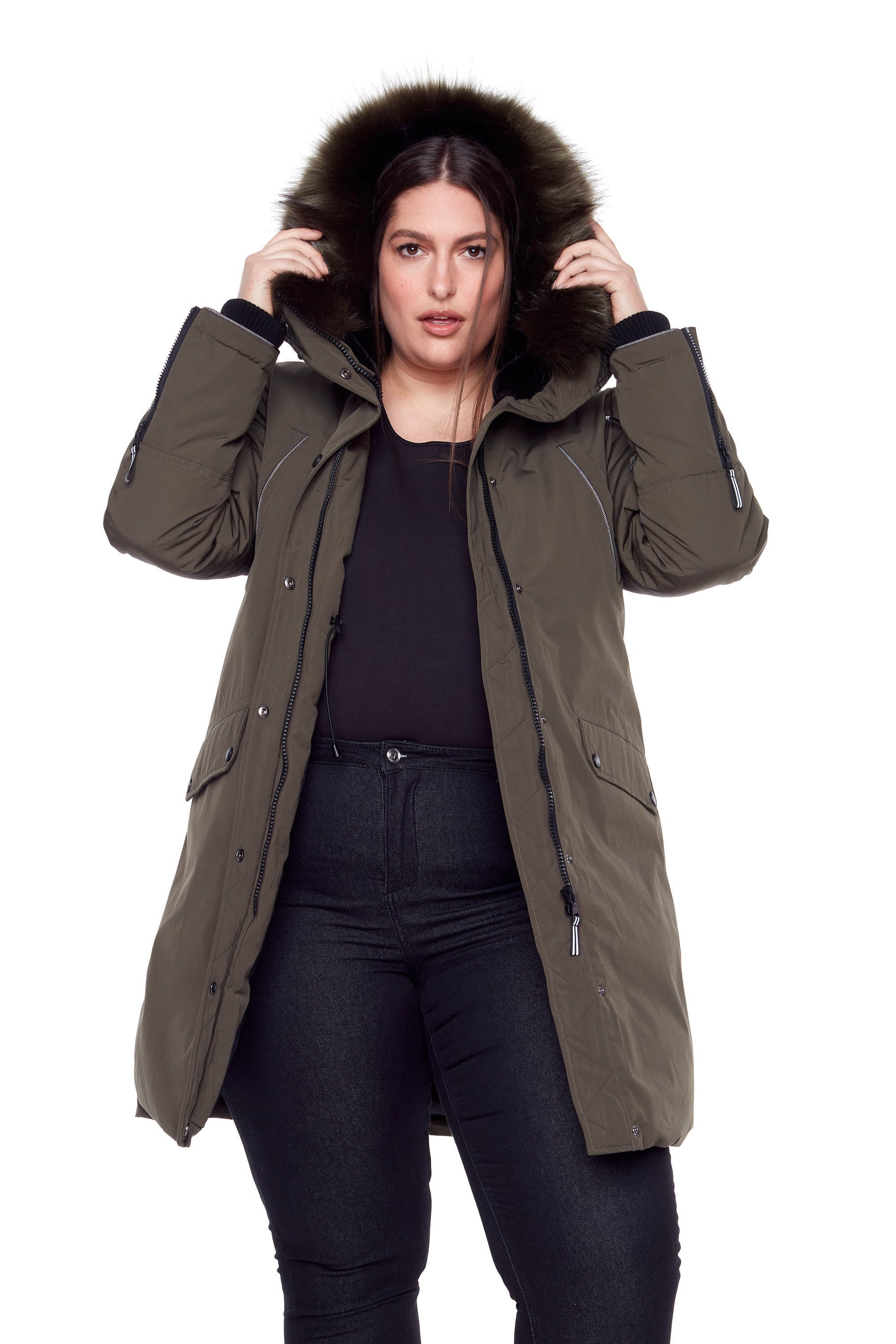 LAURENTIAN PLUS | WOMEN'S VEGAN DOWN (RECYCLED) LONG PARKA, OLIVE (PLUS SIZE)