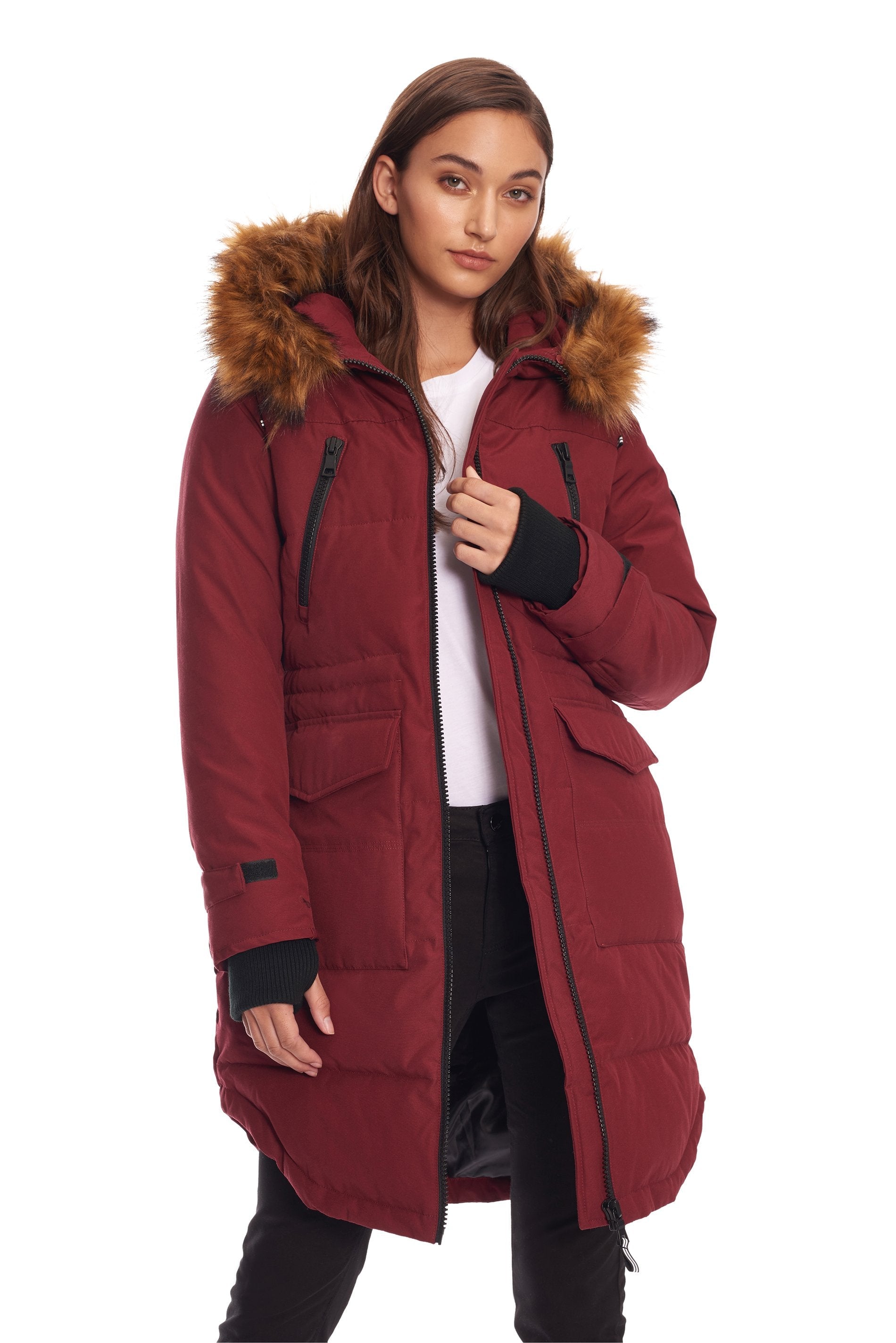 UKON | PARKA À CORDON DE SERRAGE EN DUVET VÉGAN POUR FEMME (RECYCLÉE), OXBLOOD