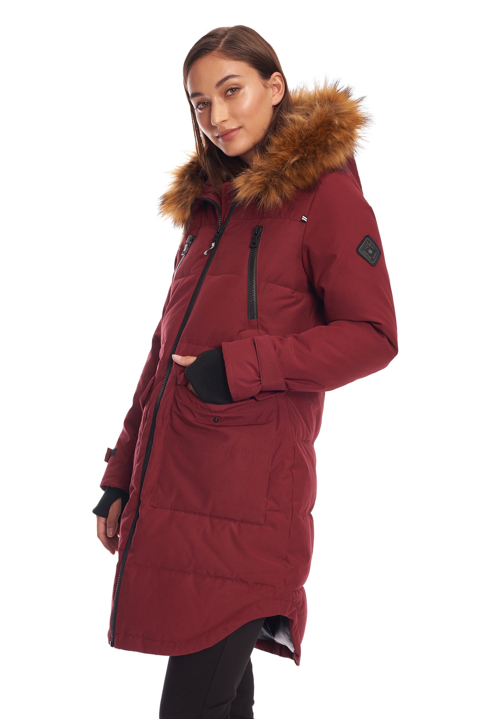 UKON | PARKA À CORDON DE SERRAGE EN DUVET VÉGAN POUR FEMME (RECYCLÉE), OXBLOOD