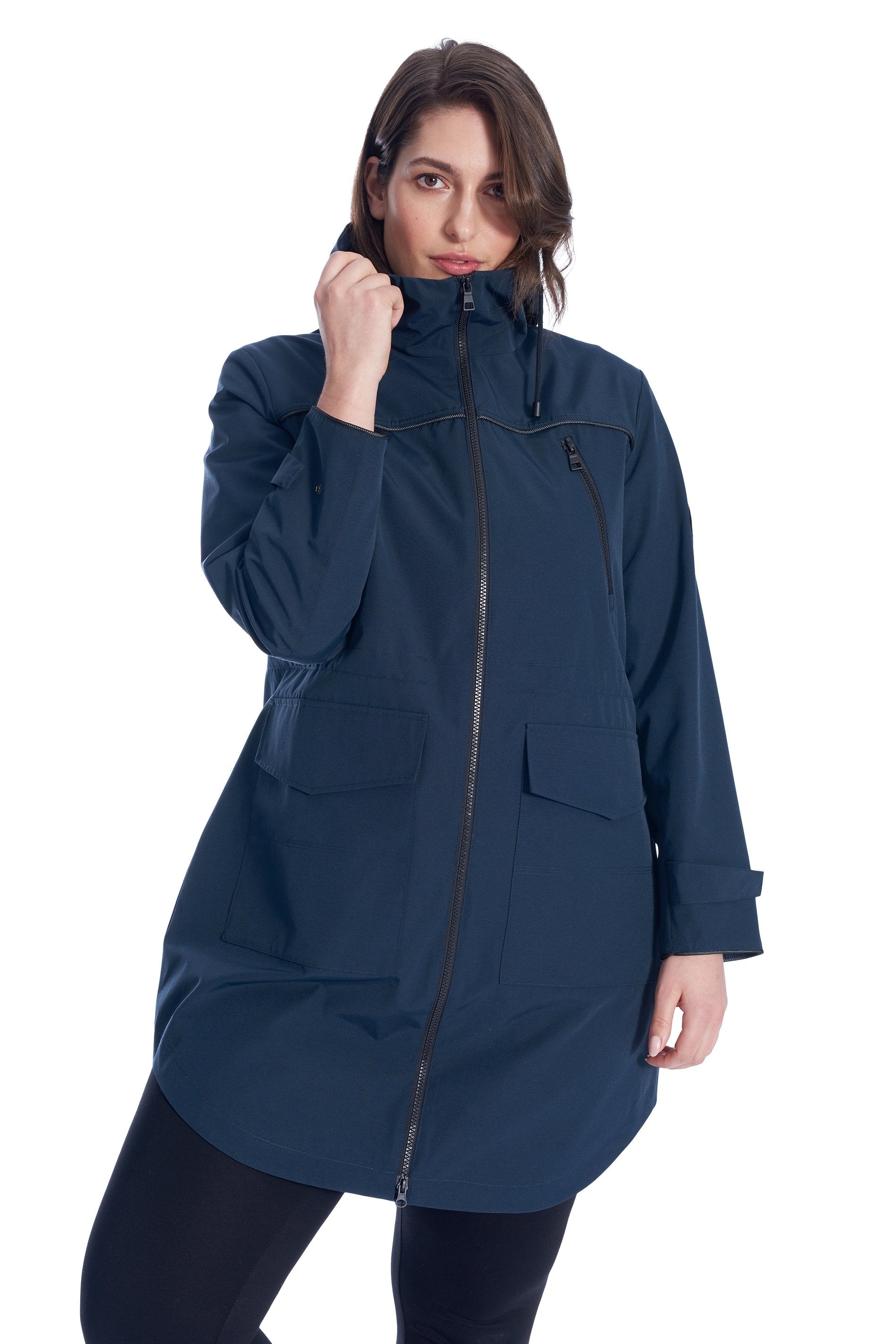 KUSAWA PLUS | IMPERMÉABLE FEMME À CORDON, BLEU MARINE (TAILLE GRANDE)
