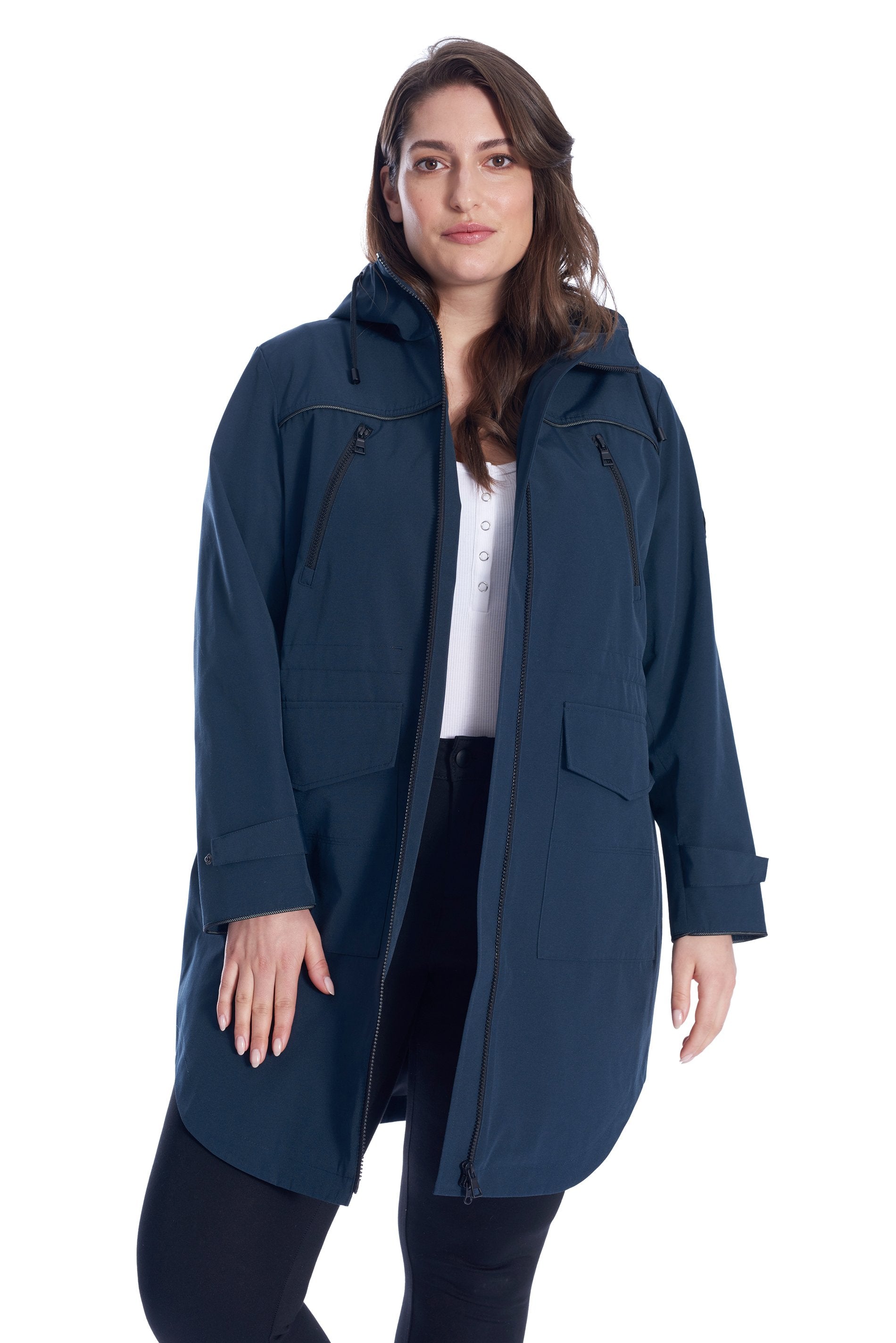 KUSAWA PLUS | IMPERMÉABLE FEMME À CORDON, BLEU MARINE (TAILLE GRANDE)
