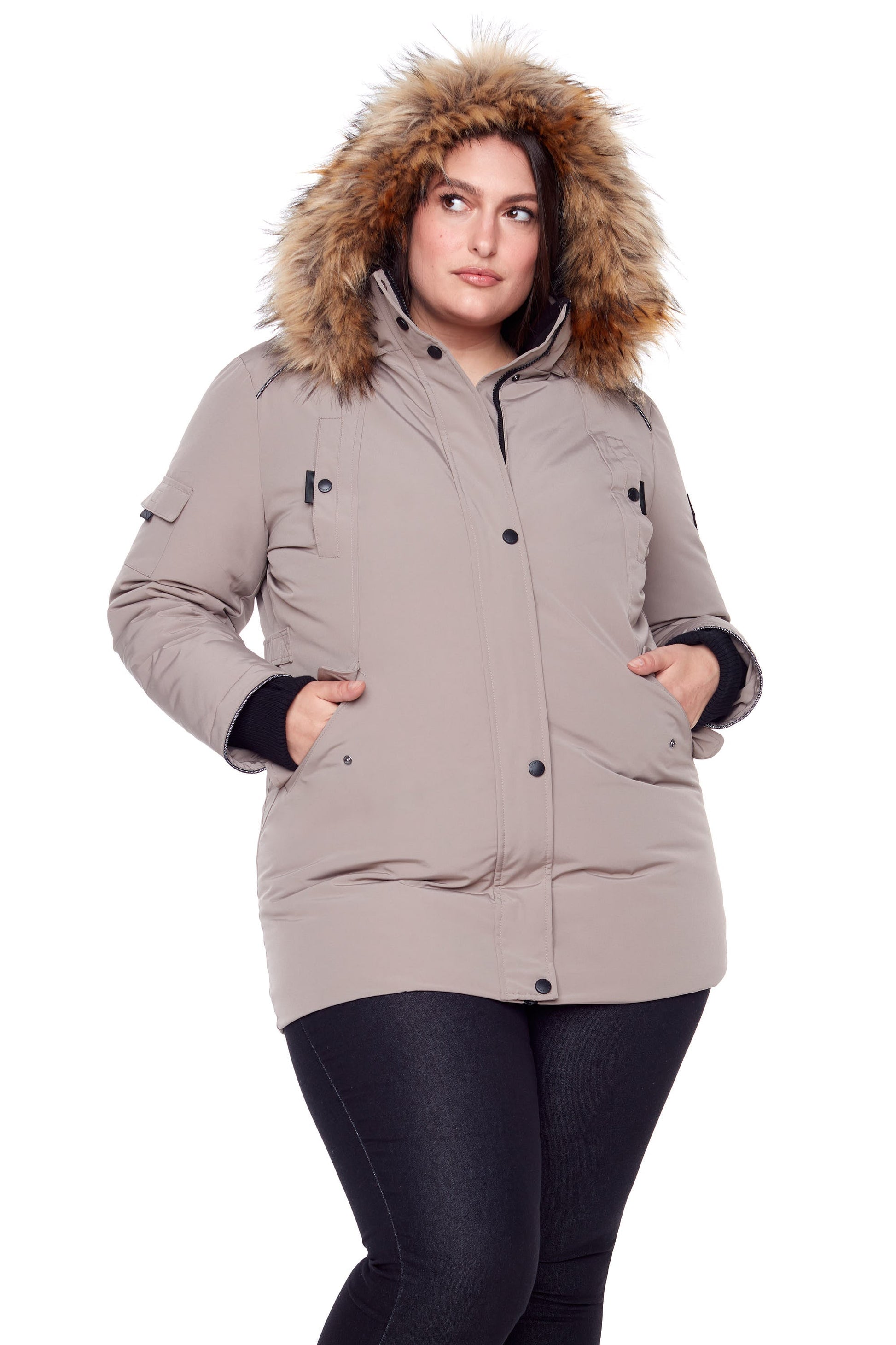 GLACIER PLUS | PARKA FEMME EN DUVET VÉGAN (RECYCLÉE), TAUPE (TAILLE GRANDE)