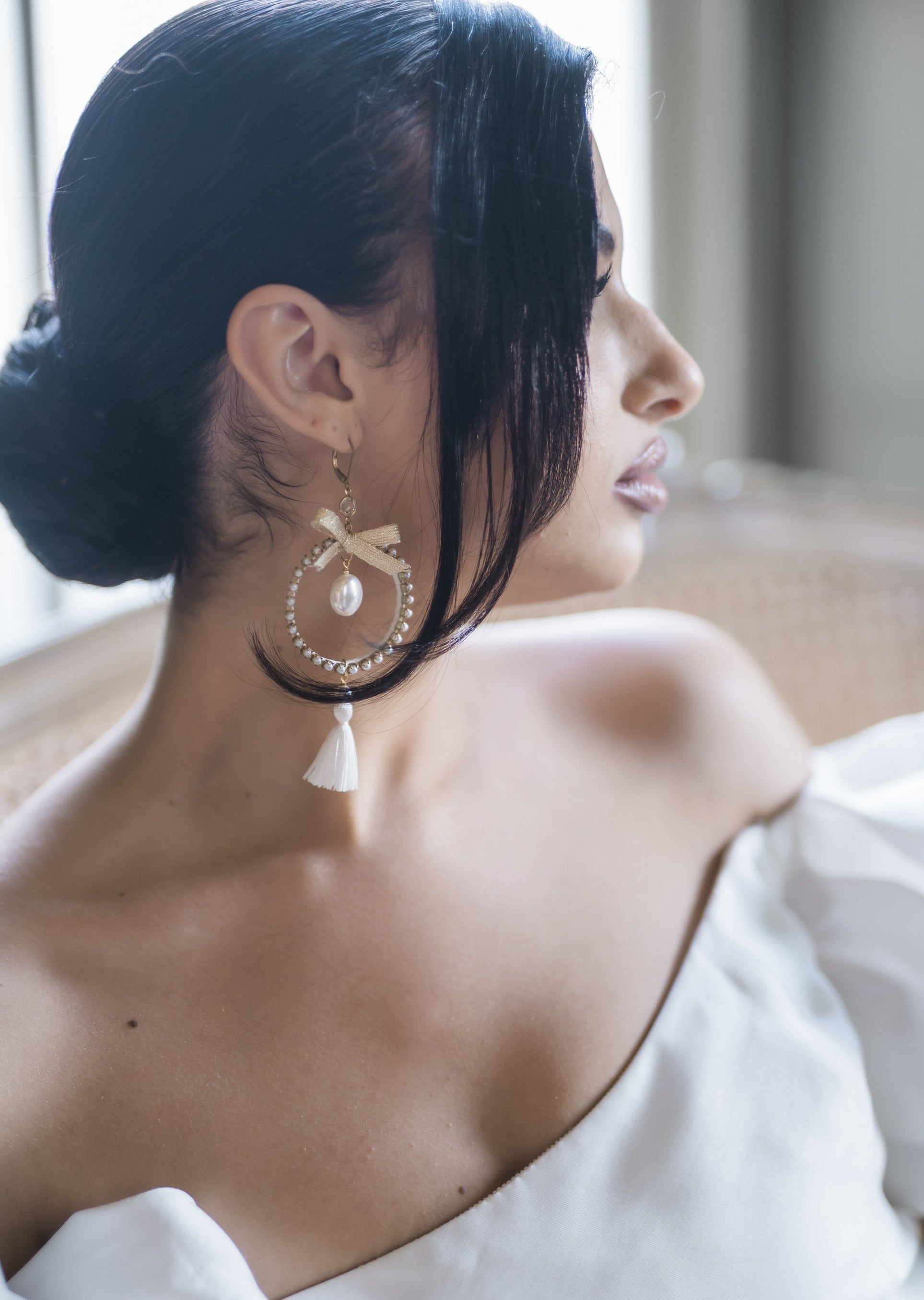 Boucles d'oreilles de mariée créoles et pompons en perles CHERYL