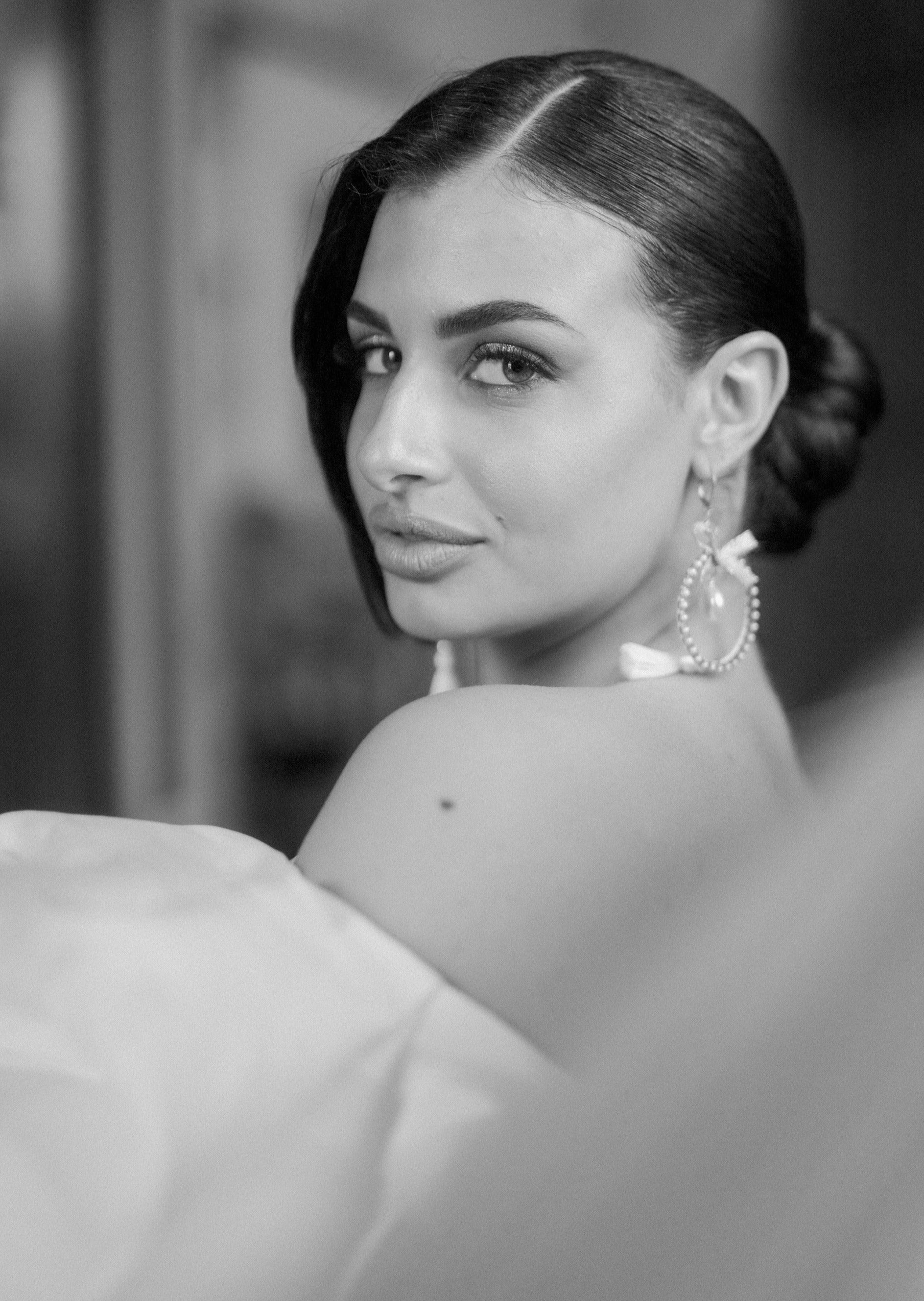 Boucles d'oreilles de mariée créoles et pompons en perles CHERYL