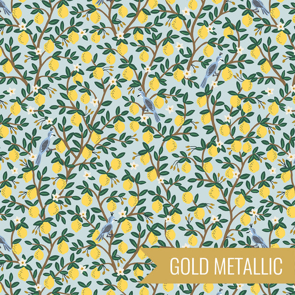 Rifle Paper Co. Camont; Lemon Grove - Mint Metallic, 1/4 yard