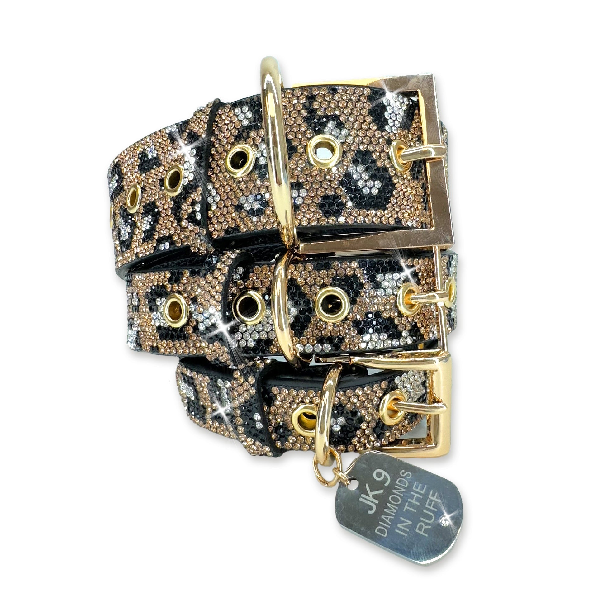 Collier de luxe pour chien à imprimé léopard – Ferrures dorées | Cuir vegan souple, tailles ajustables