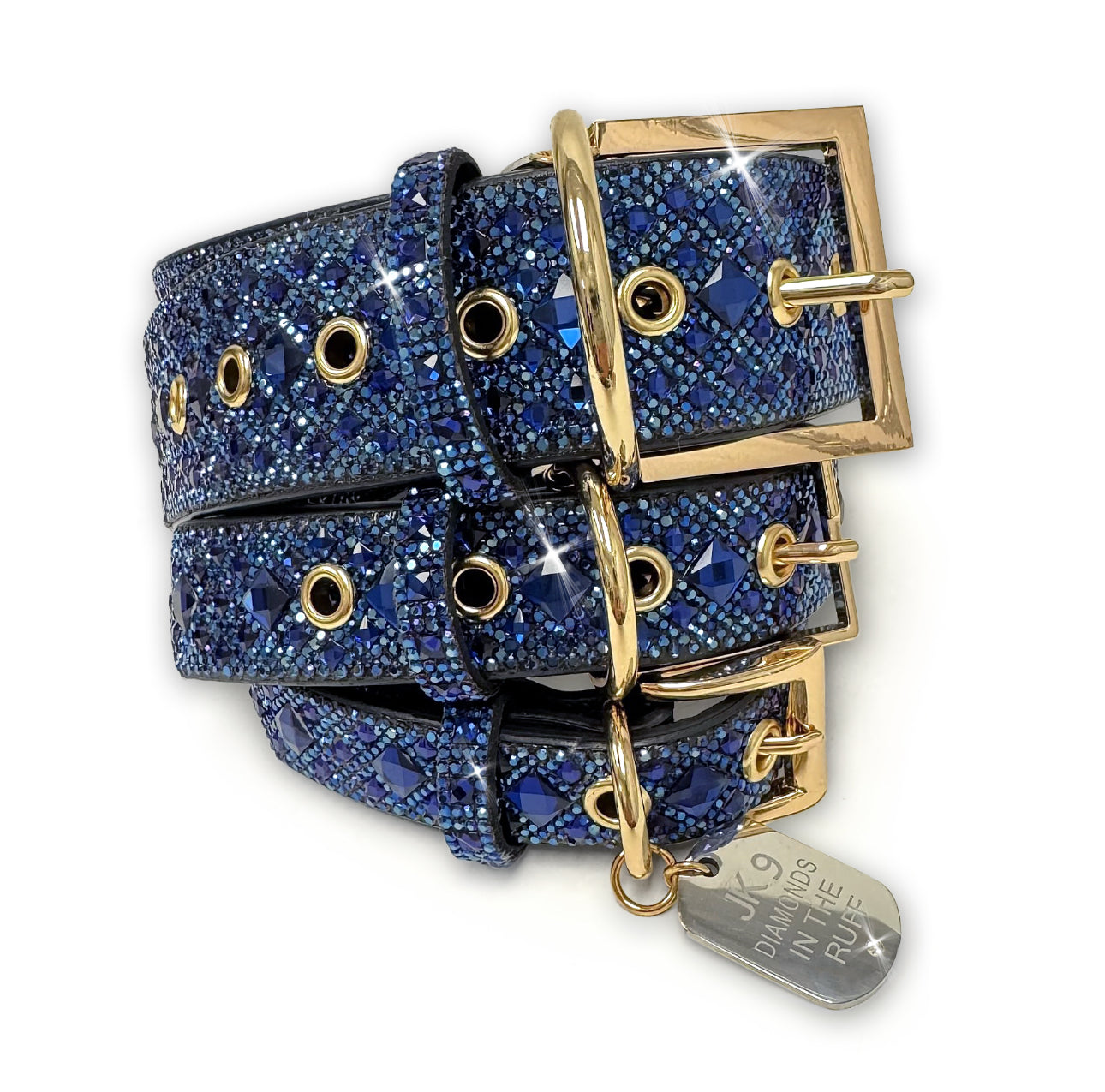 Collier bleu de luxe pour chien – Ferrures dorées | Cuir vegan souple, tailles ajustables