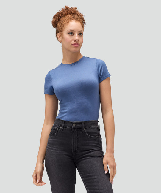 T-shirt slim col rond en laine mérinos pour femme