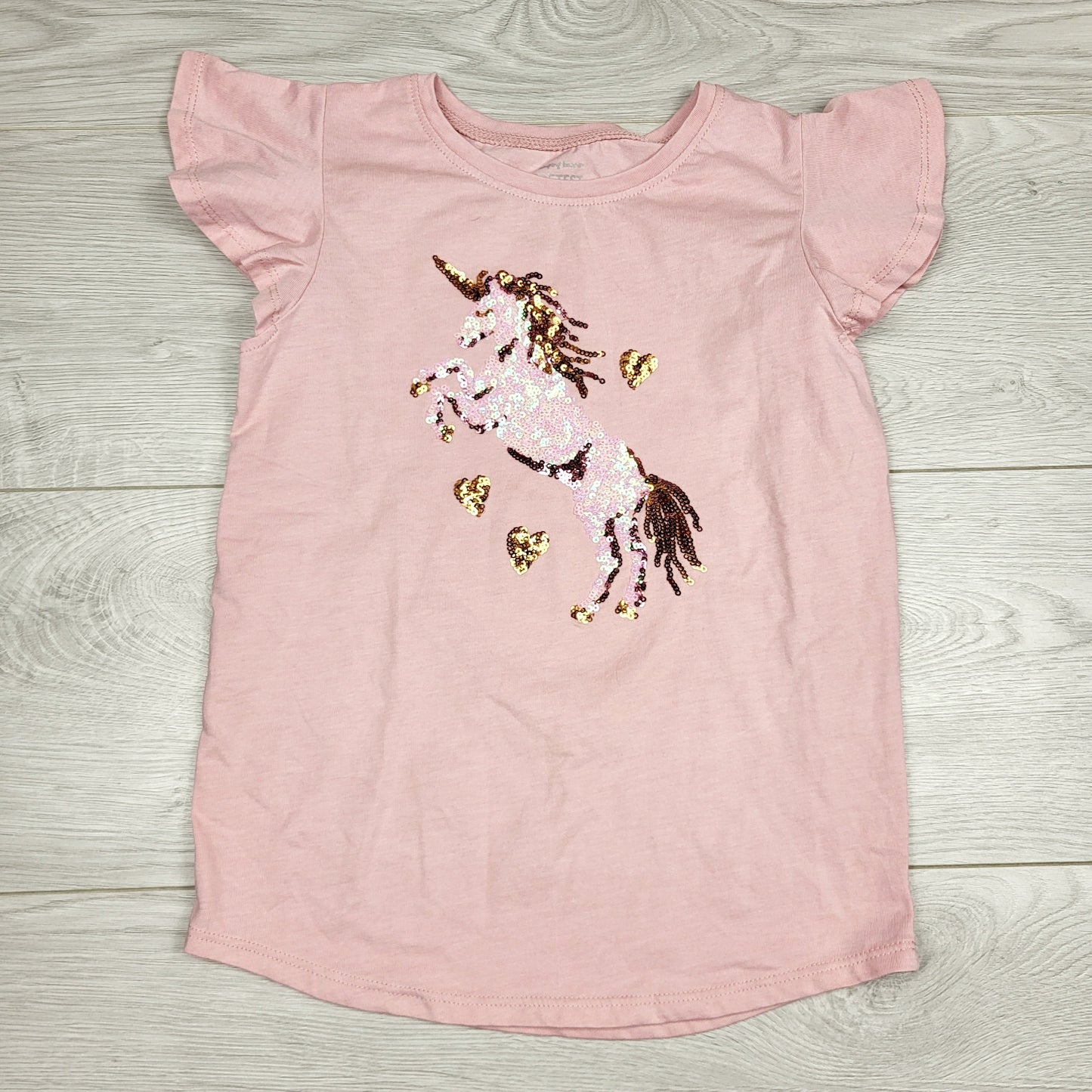 CHLV1 - Jumpin Beans pink t-shirt with sequin unicorn. Size 6