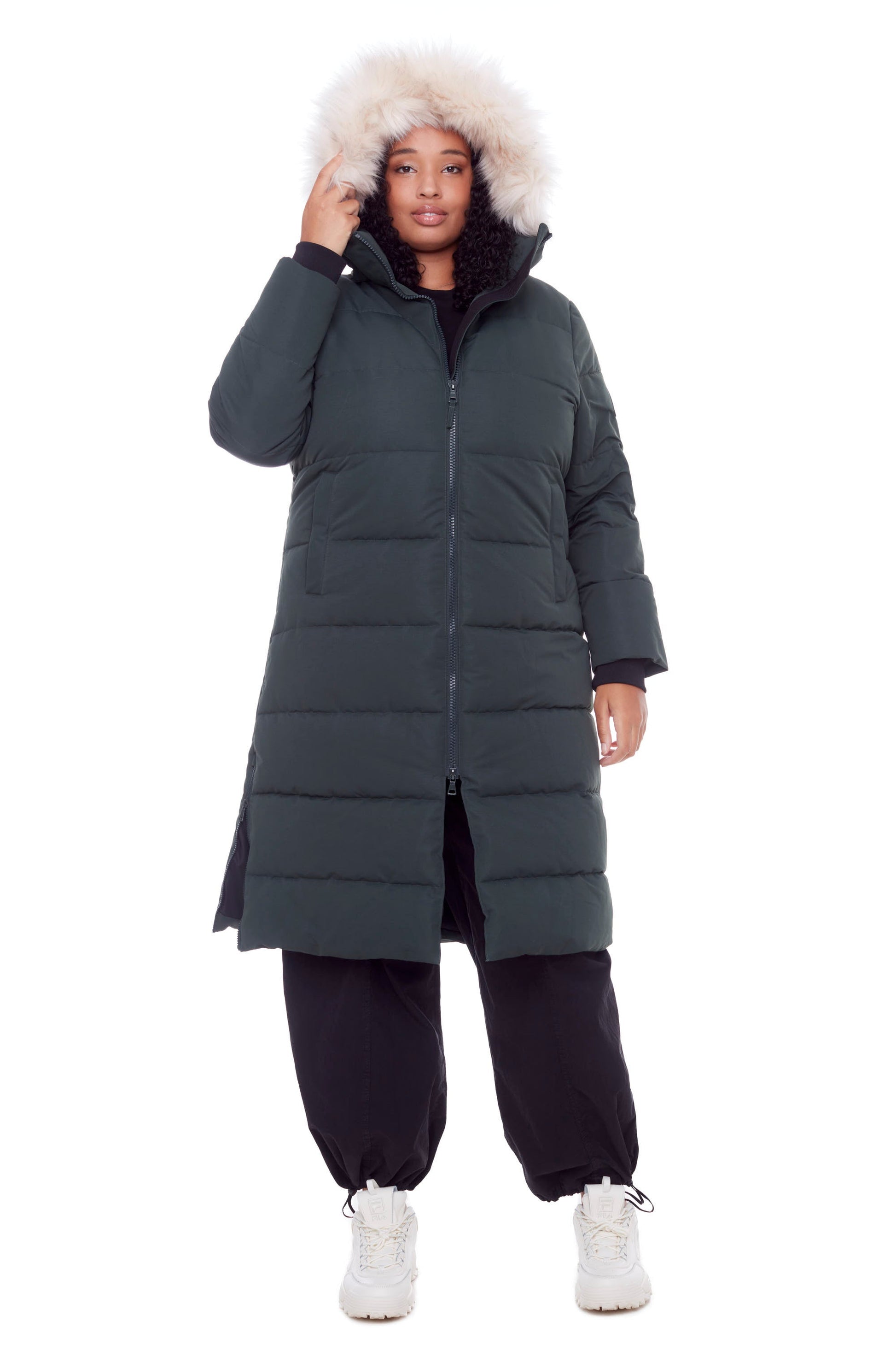 KLUANE PLUS | WOMEN'S VEGAN DOWN (RECYCLED) ULTRA LONG LENGTH PARKA, FOREST GREEN (PLUS SIZE)