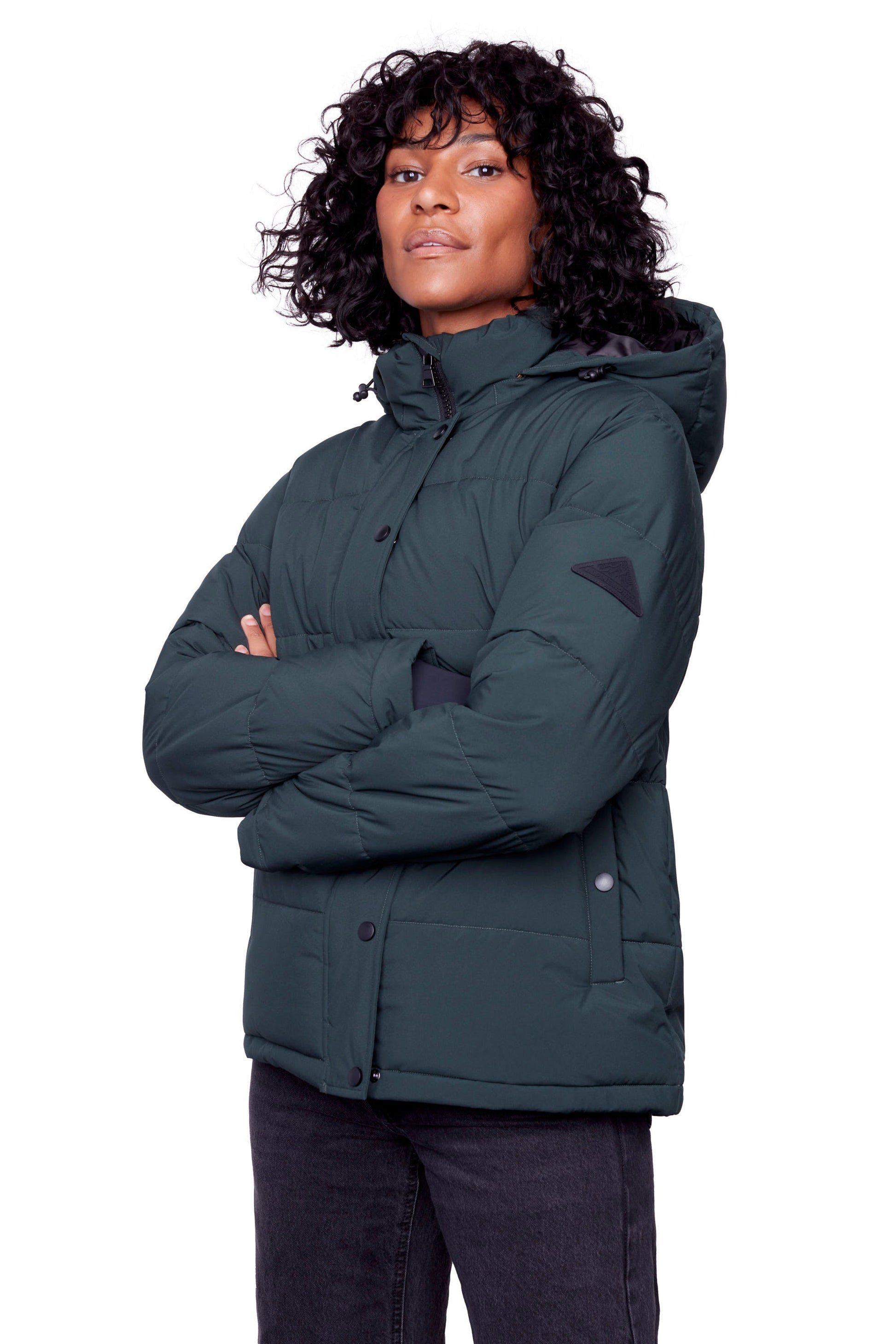 FORILLON | DOUDOUNE COURTE MATELASSÉE EN DUVET VÉGAN (RECYCLÉE) POUR FEMME, VERT FONCÉ