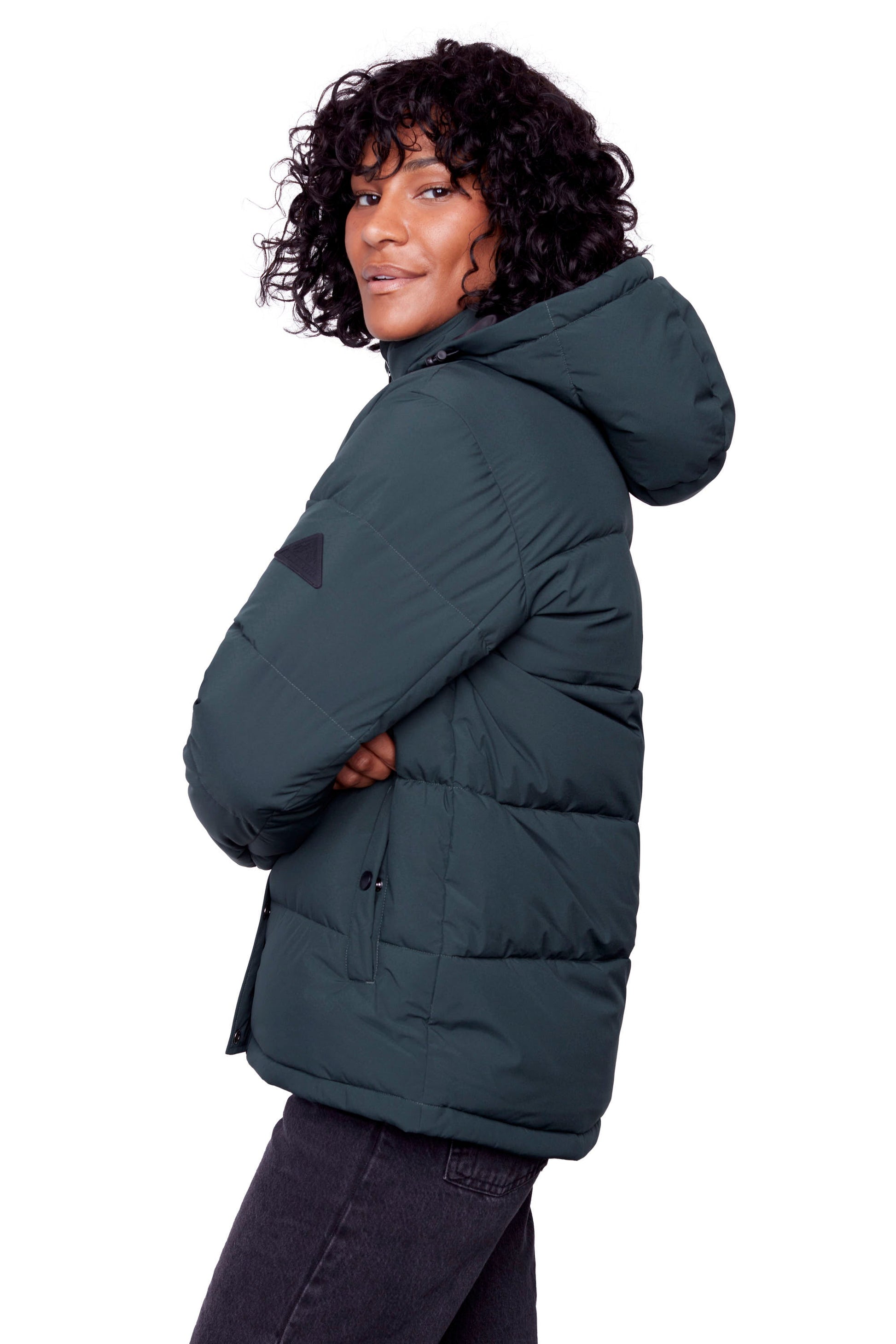 FORILLON | DOUDOUNE COURTE MATELASSÉE EN DUVET VÉGAN (RECYCLÉE) POUR FEMME, VERT FONCÉ
