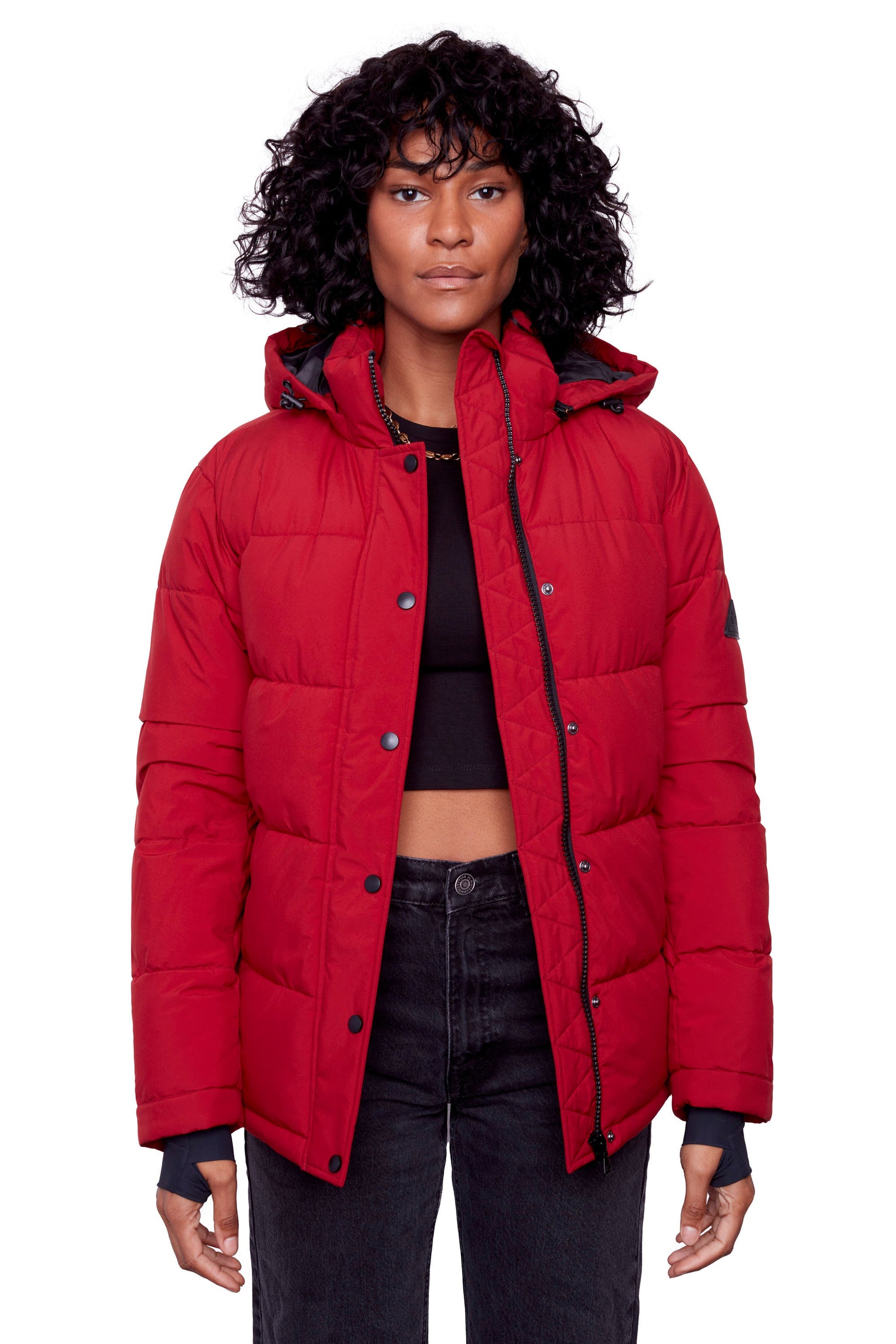 FORILLON | DOUDOUNE COURTE MATELASSÉE EN DUVET VÉGAN (RECYCLÉE) POUR FEMME, ROUGE FONCÉ