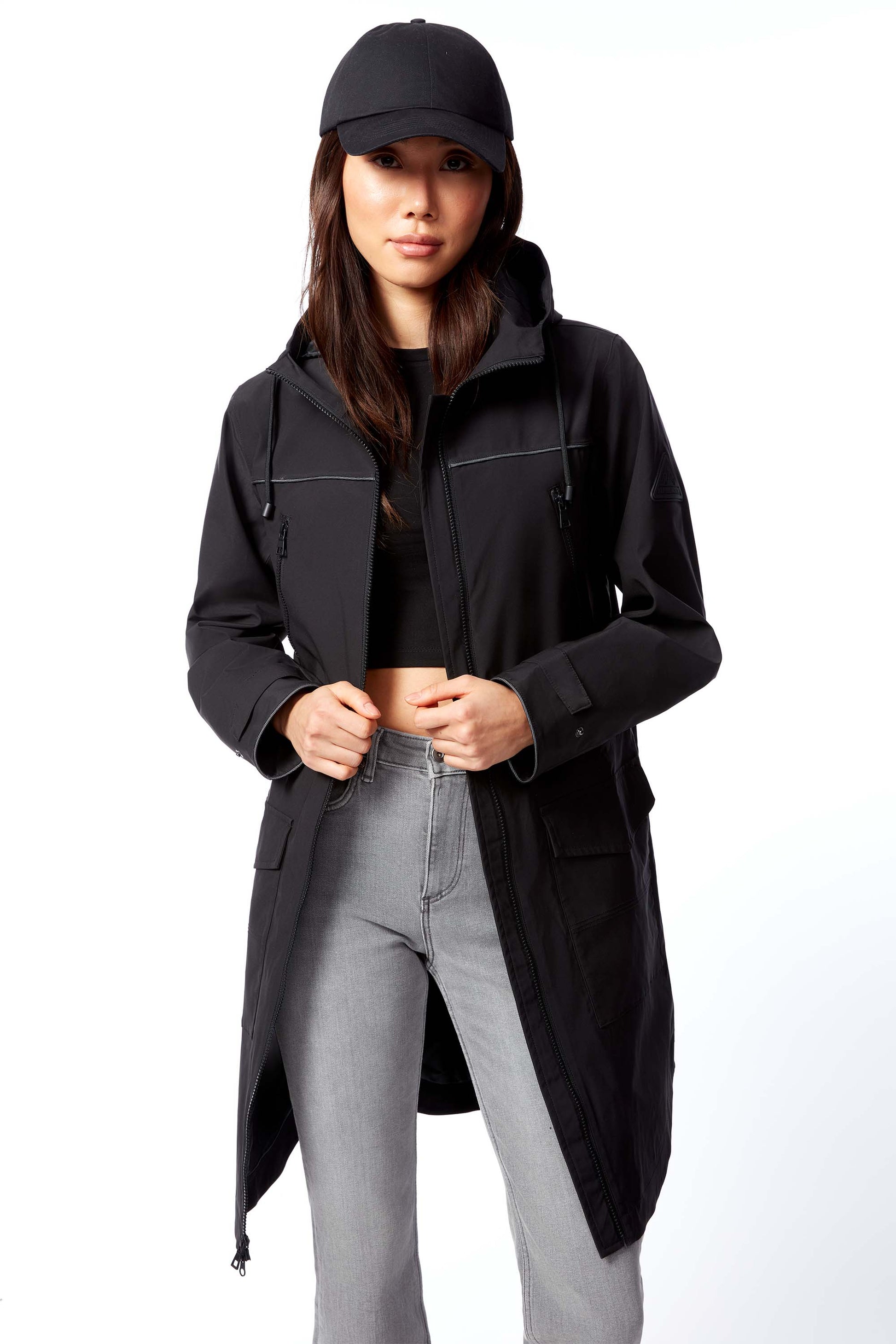 KUSAWA | IMPERMÉABLE À CORDON POUR FEMME, NOIR