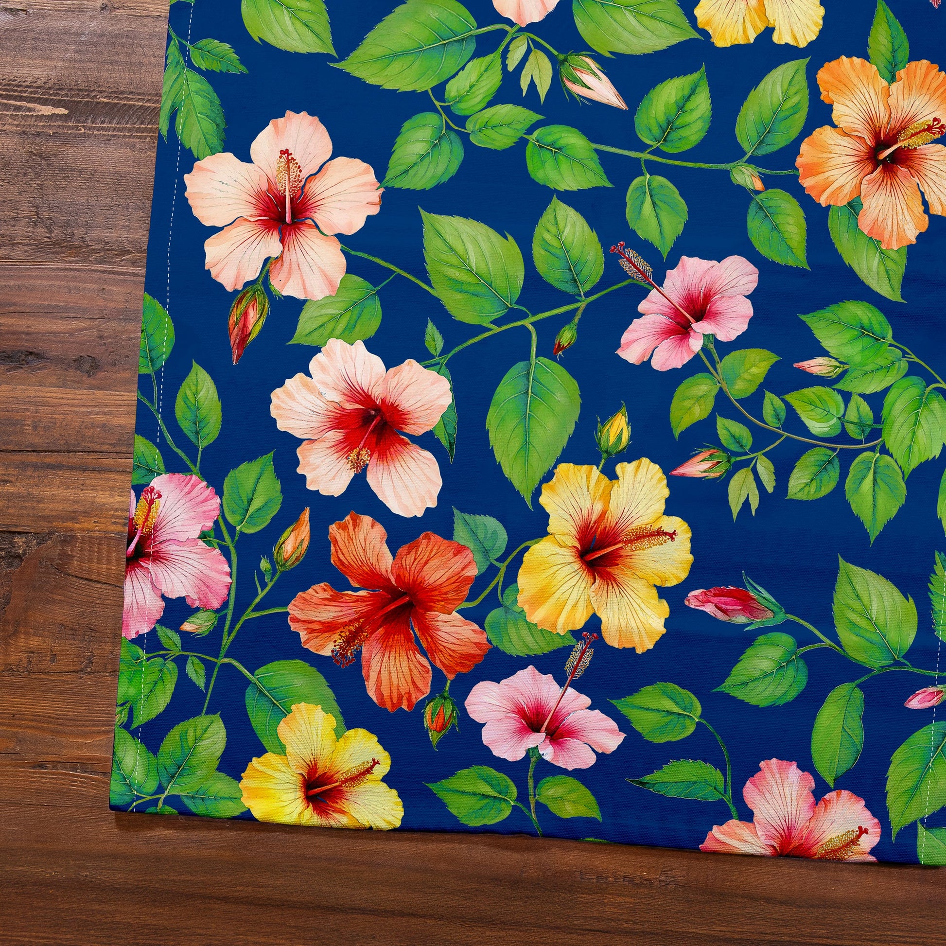 Torchon bleu à fleurs d'hibiscus