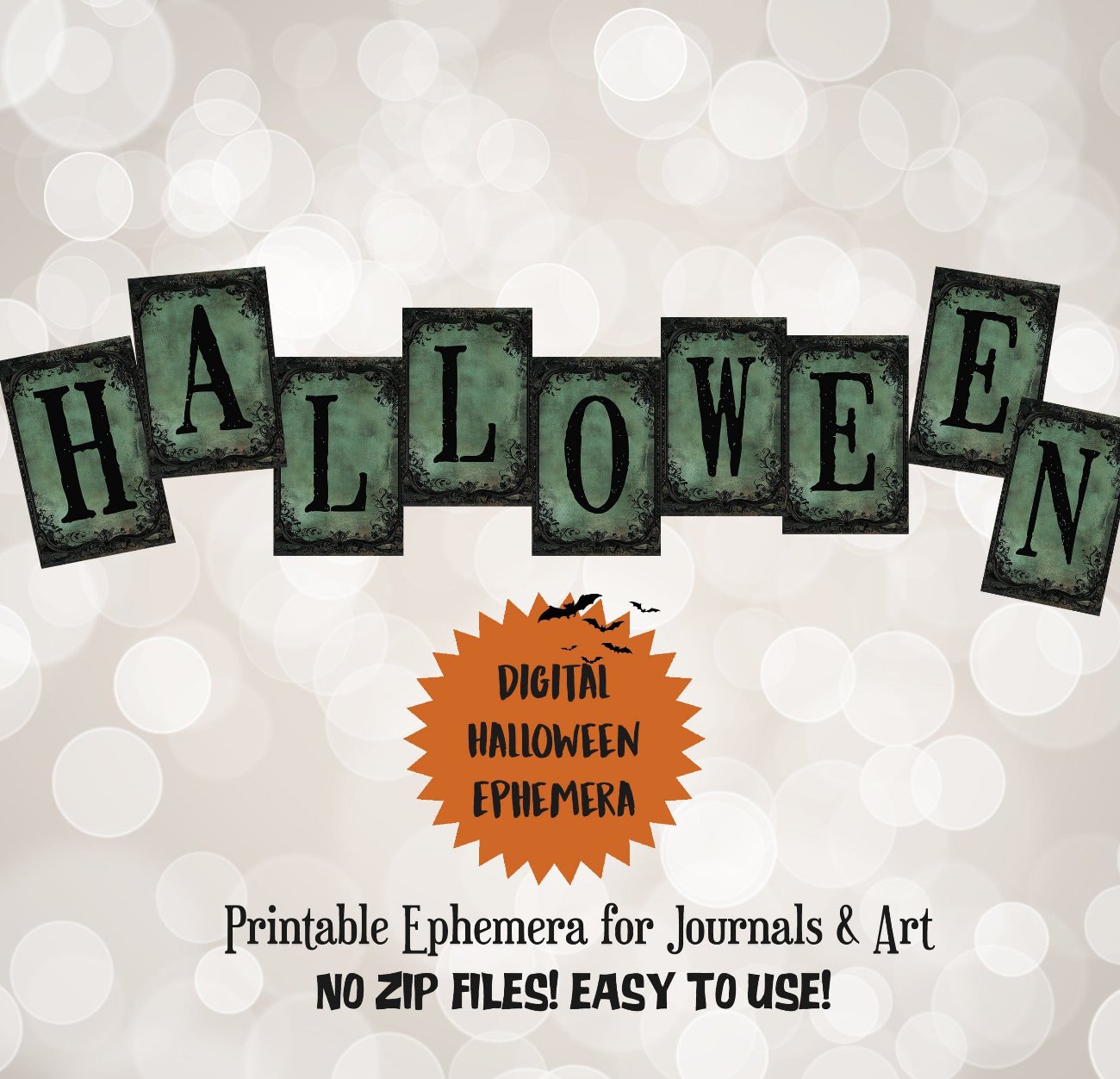 Digital Green Halloween Letters for Pockets