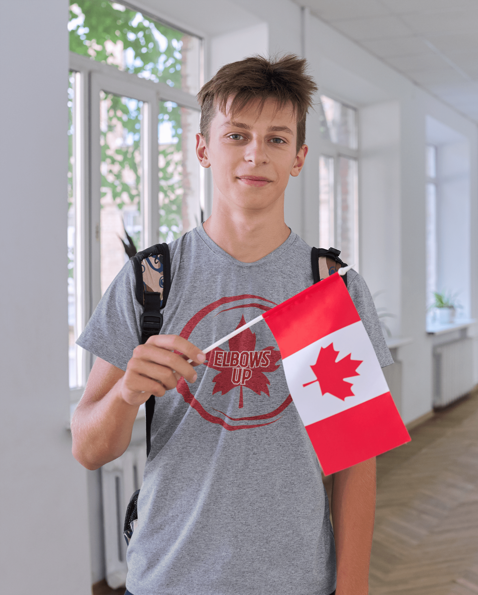 T-shirt unisexe 100 % coton « Elbows Up » Maple Leaf