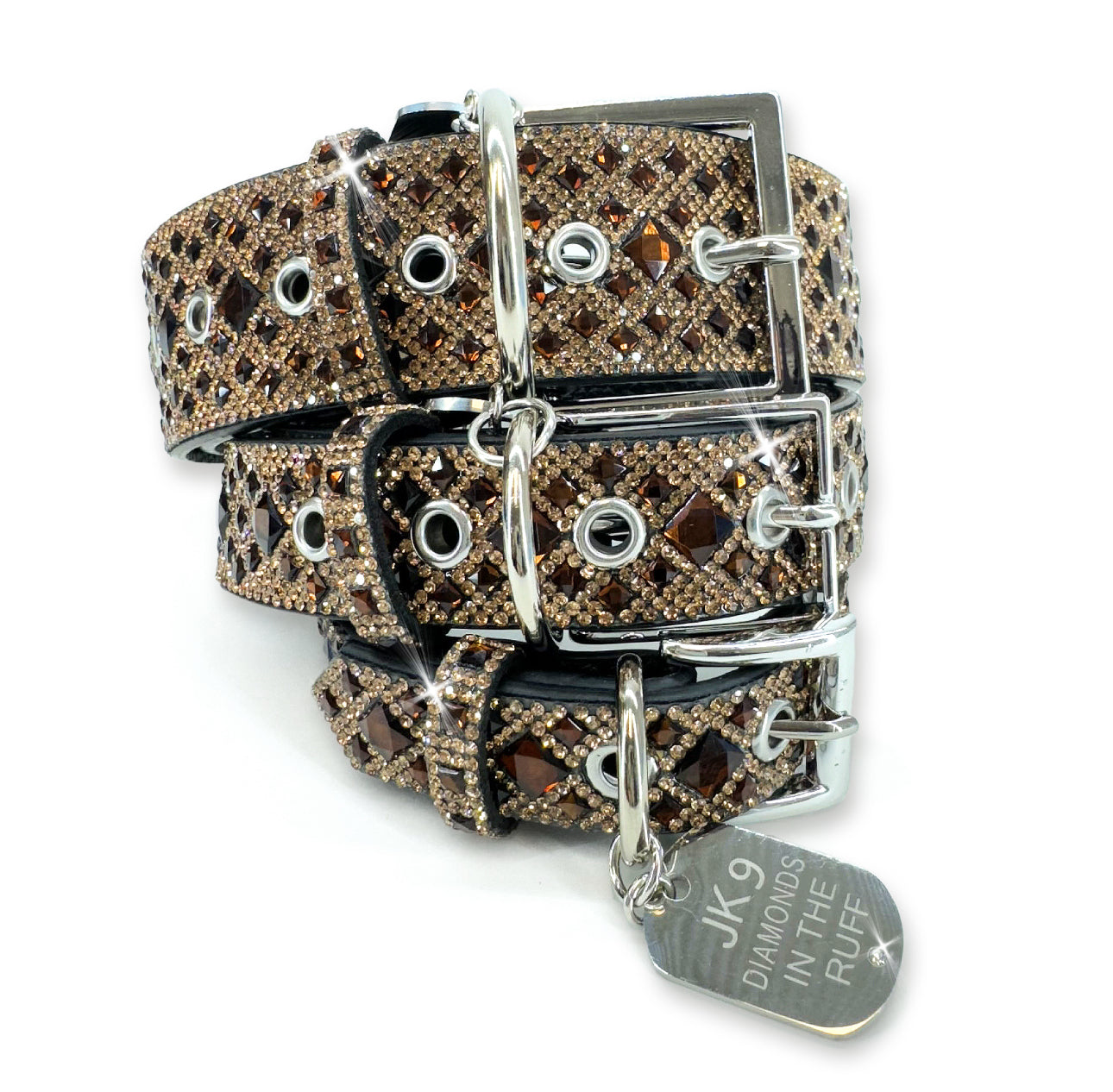 Collier de luxe pour chien imprimé marron chocolat – Ferrures argentées | Cuir vegan souple, tailles ajustables