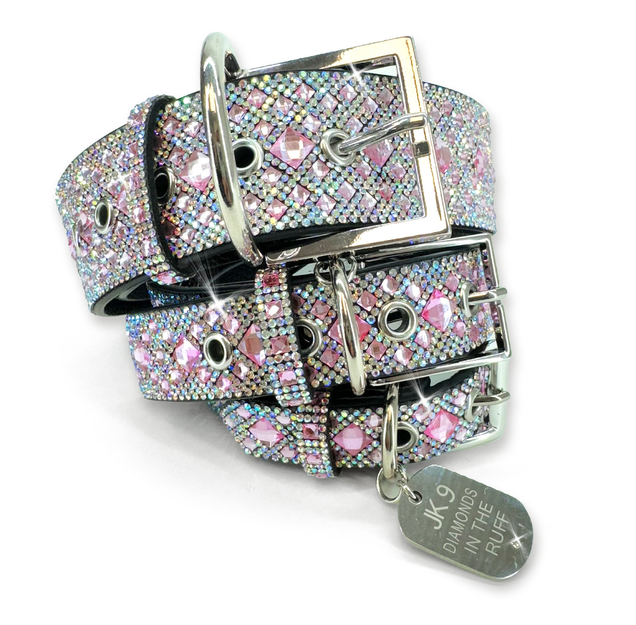 Collier de luxe pour chien rose layette – Ferrures argentées | Cuir vegan souple, tailles ajustables