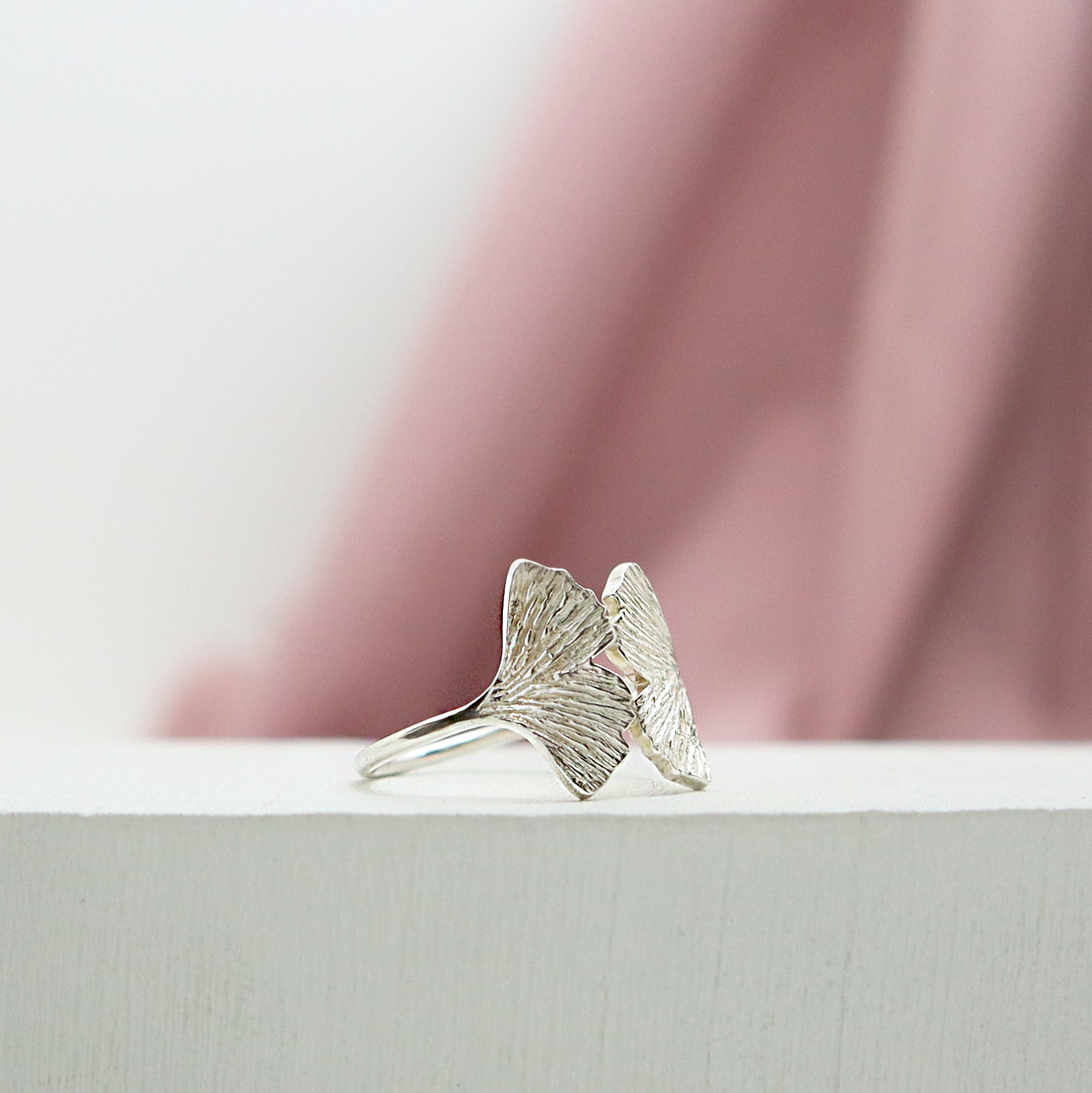 Bague Ginkgo - Petite bague double feuille