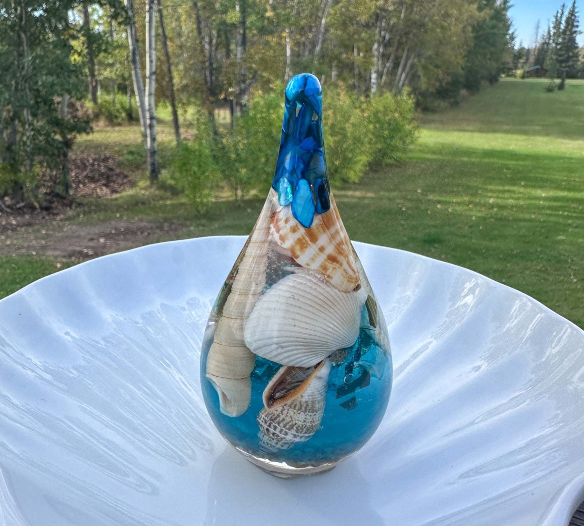 Porte-bague en forme de goutte d'eau - Porte-bague fait main avec nacre bleue