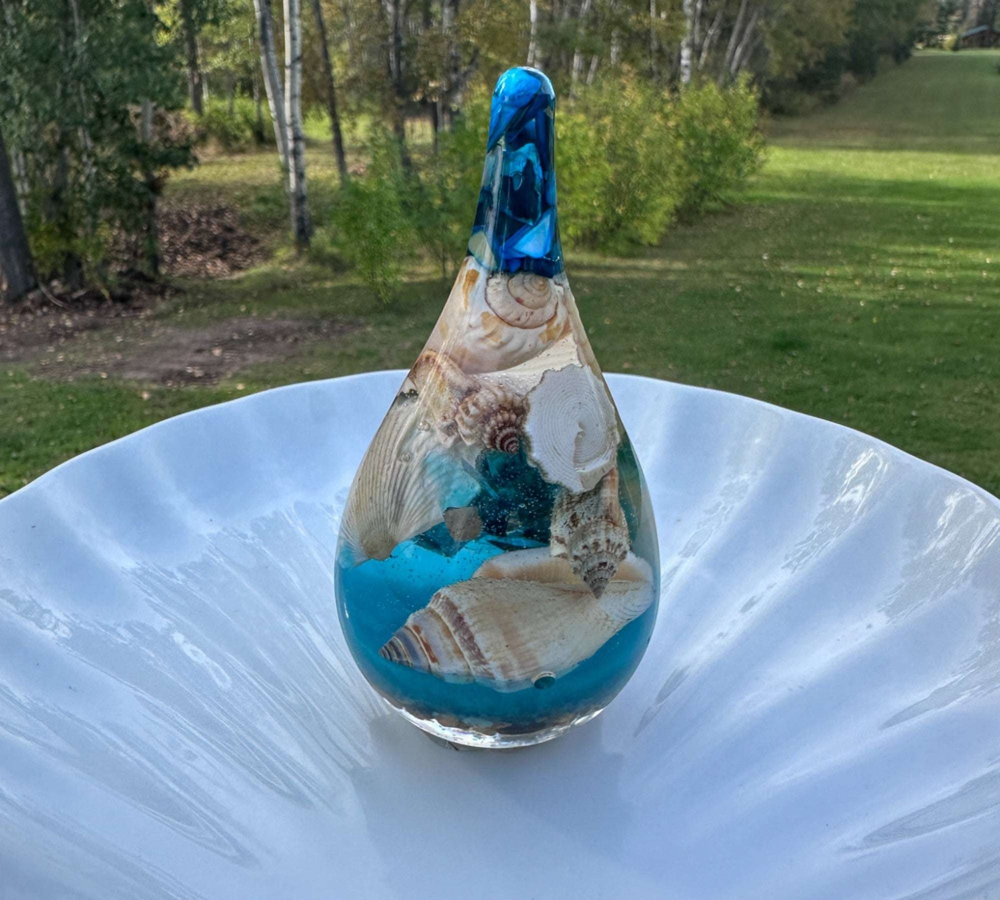 Porte-bague en forme de goutte d'eau - Porte-bague fait main avec nacre bleue