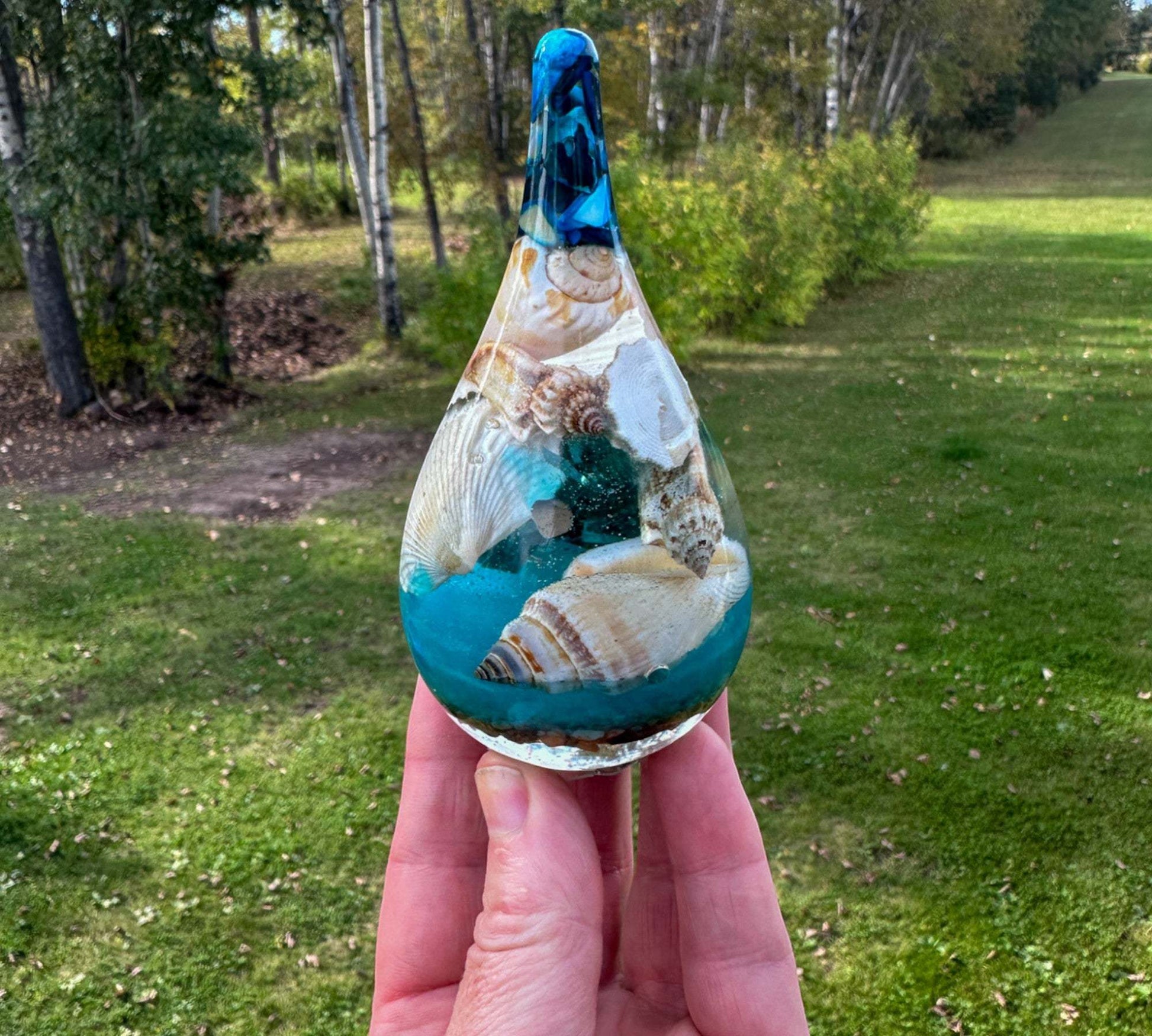 Porte-bague en forme de goutte d'eau - Porte-bague fait main avec nacre bleue