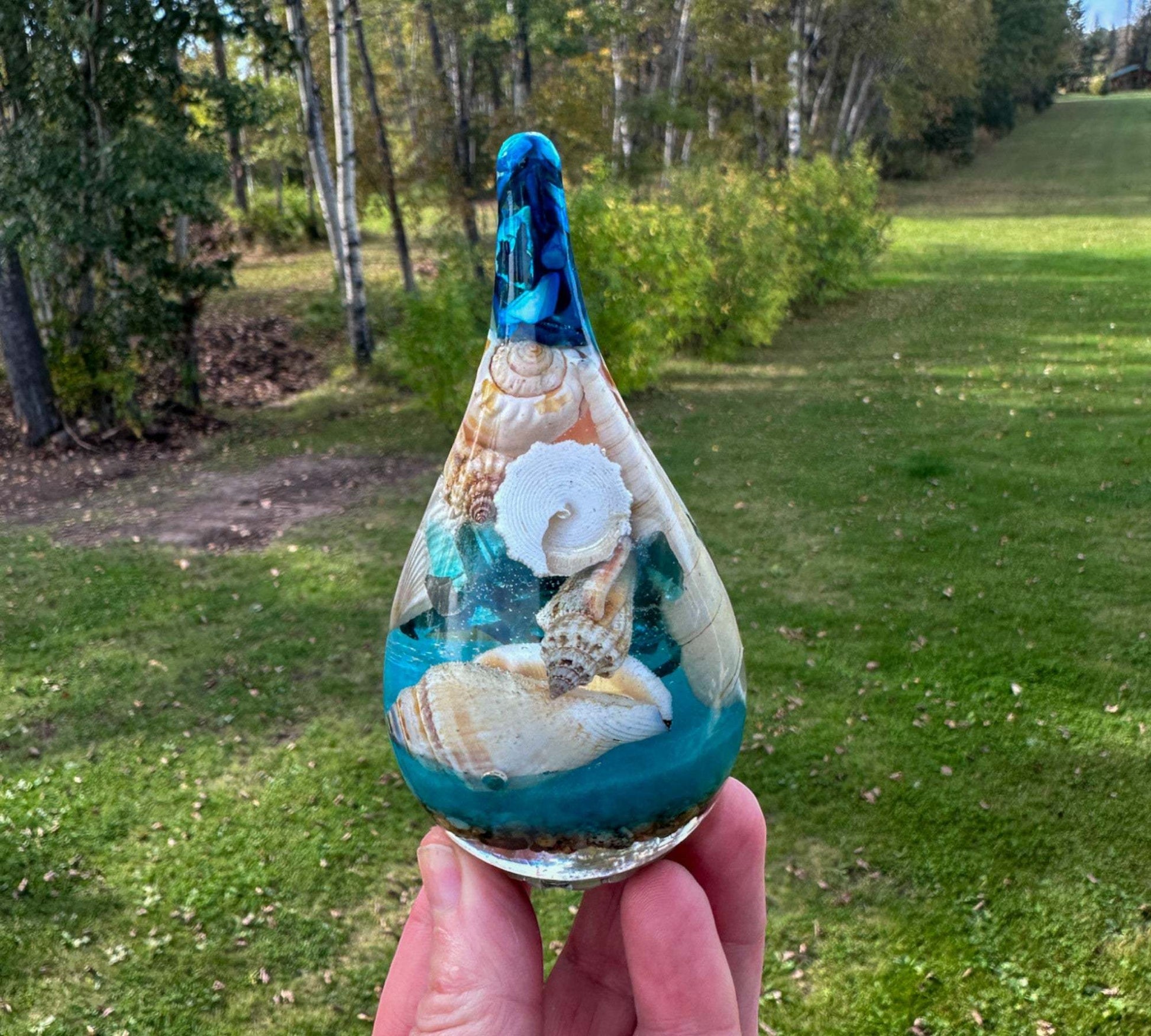 Porte-bague en forme de goutte d'eau - Porte-bague fait main avec nacre bleue