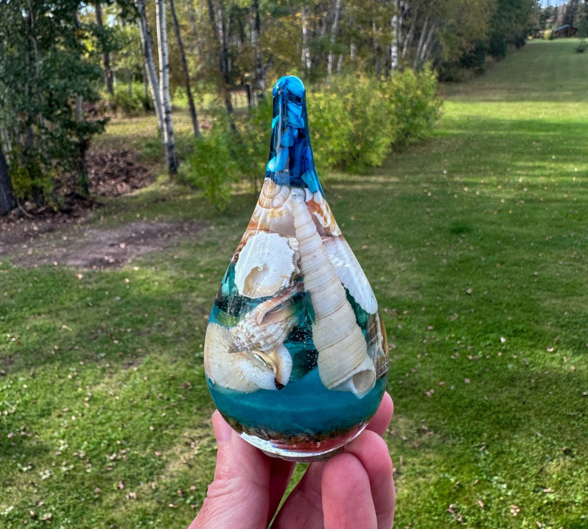 Porte-bague en forme de goutte d'eau - Porte-bague fait main avec nacre bleue