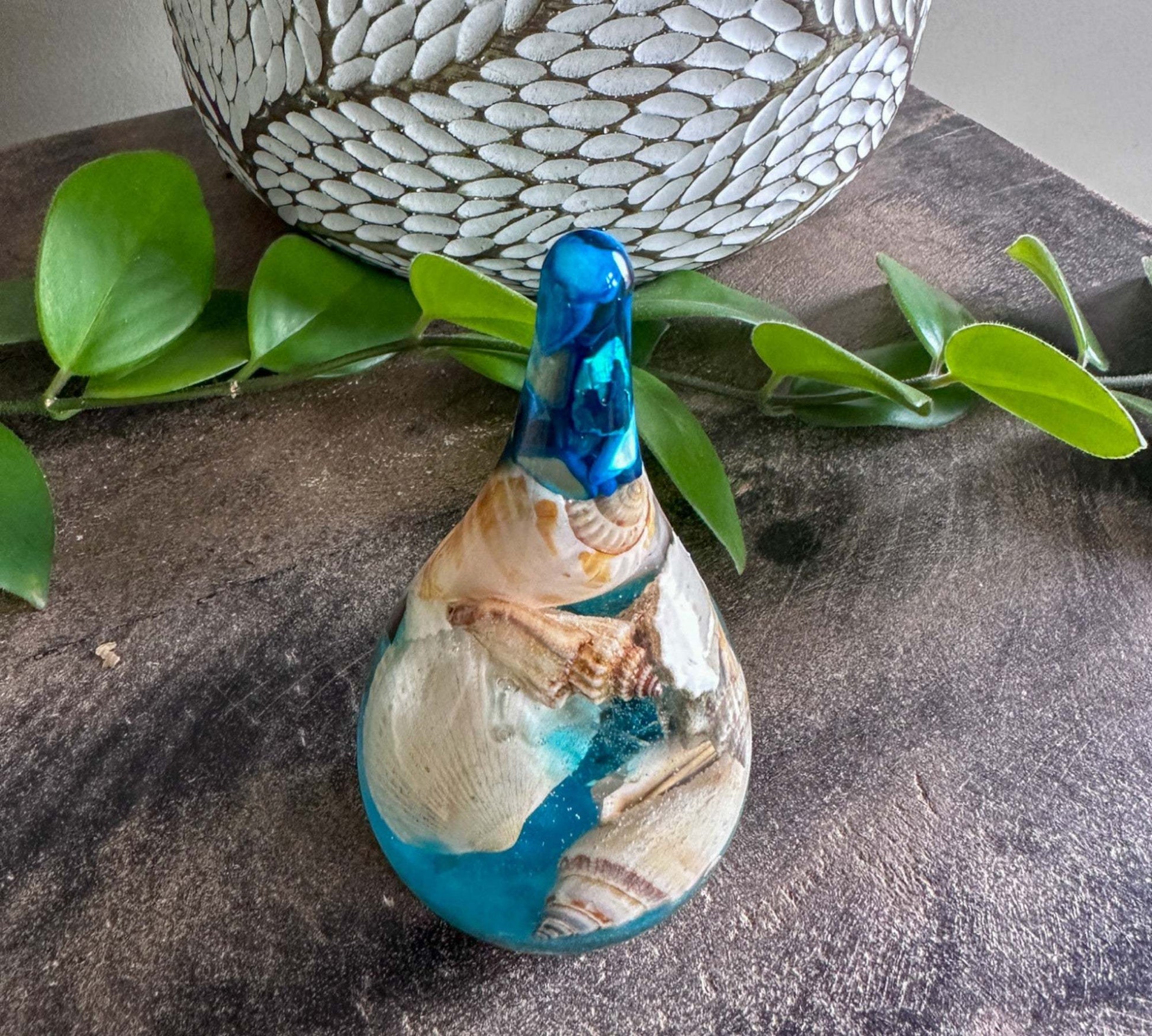 Porte-bague en forme de goutte d'eau - Porte-bague fait main avec nacre bleue