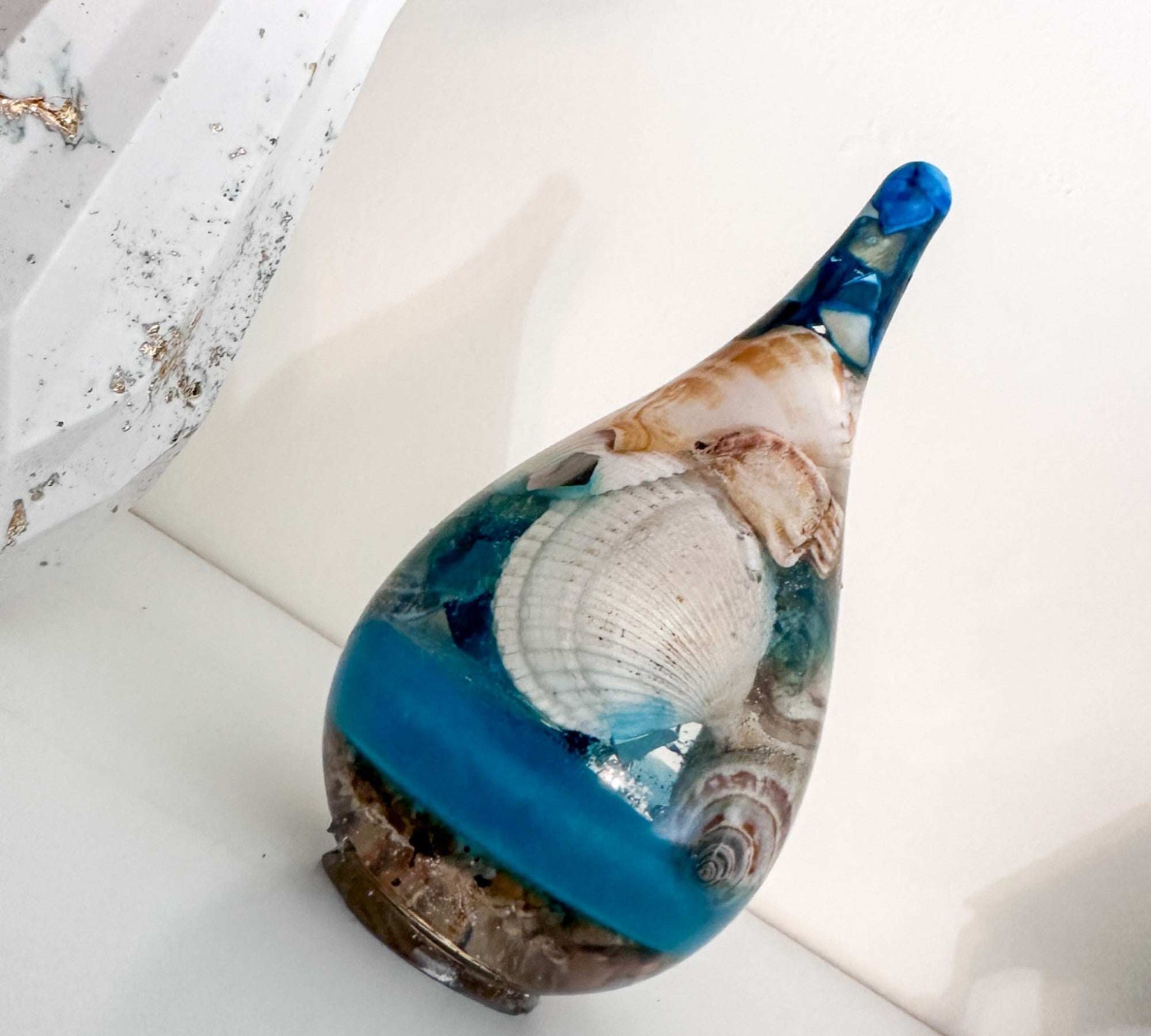 Porte-bague en forme de goutte d'eau - Porte-bague fait main avec nacre bleue