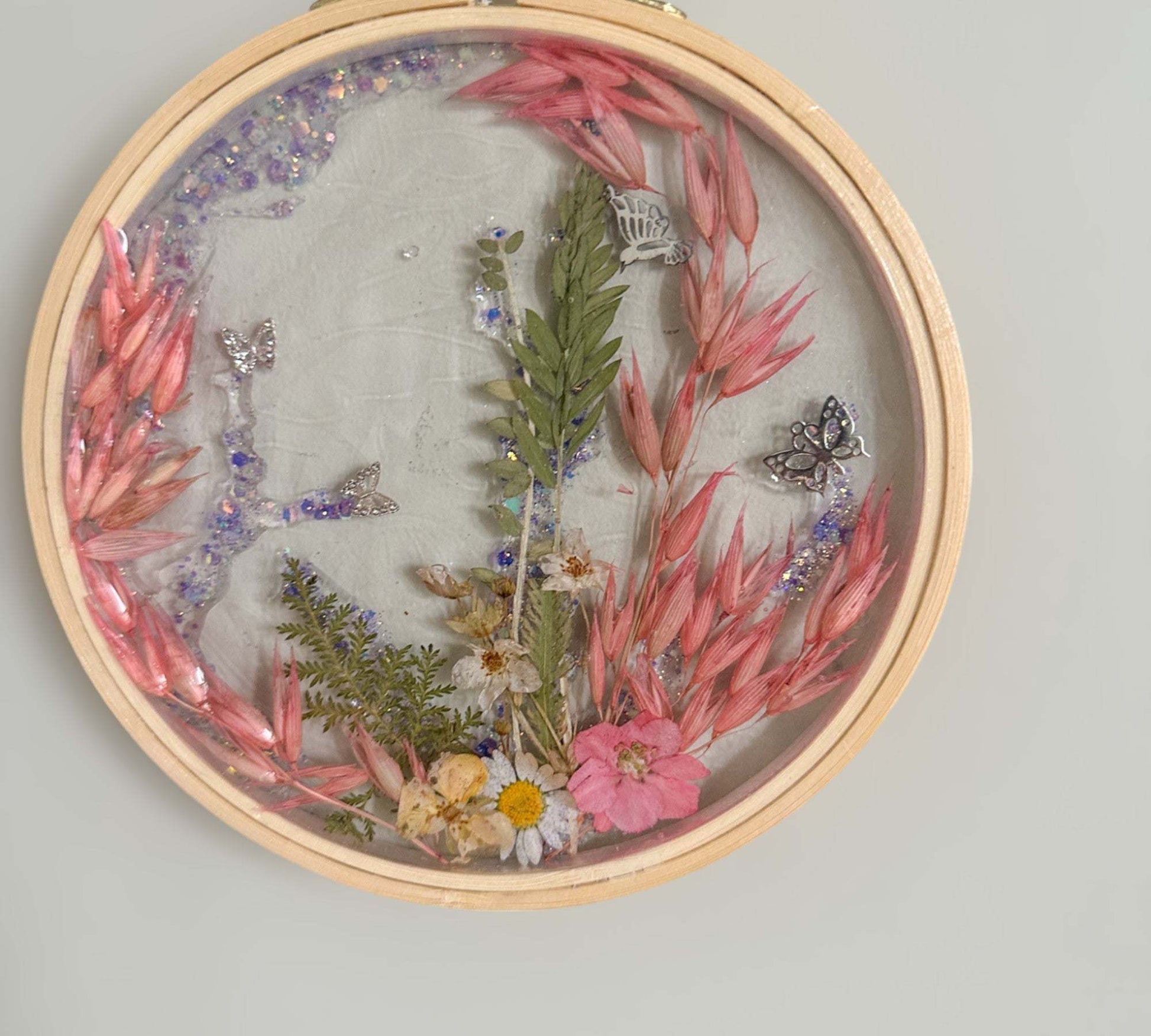 Attrape-soleil de jardin Pretty in Pink - Fait main avec de vraies fleurs séchées